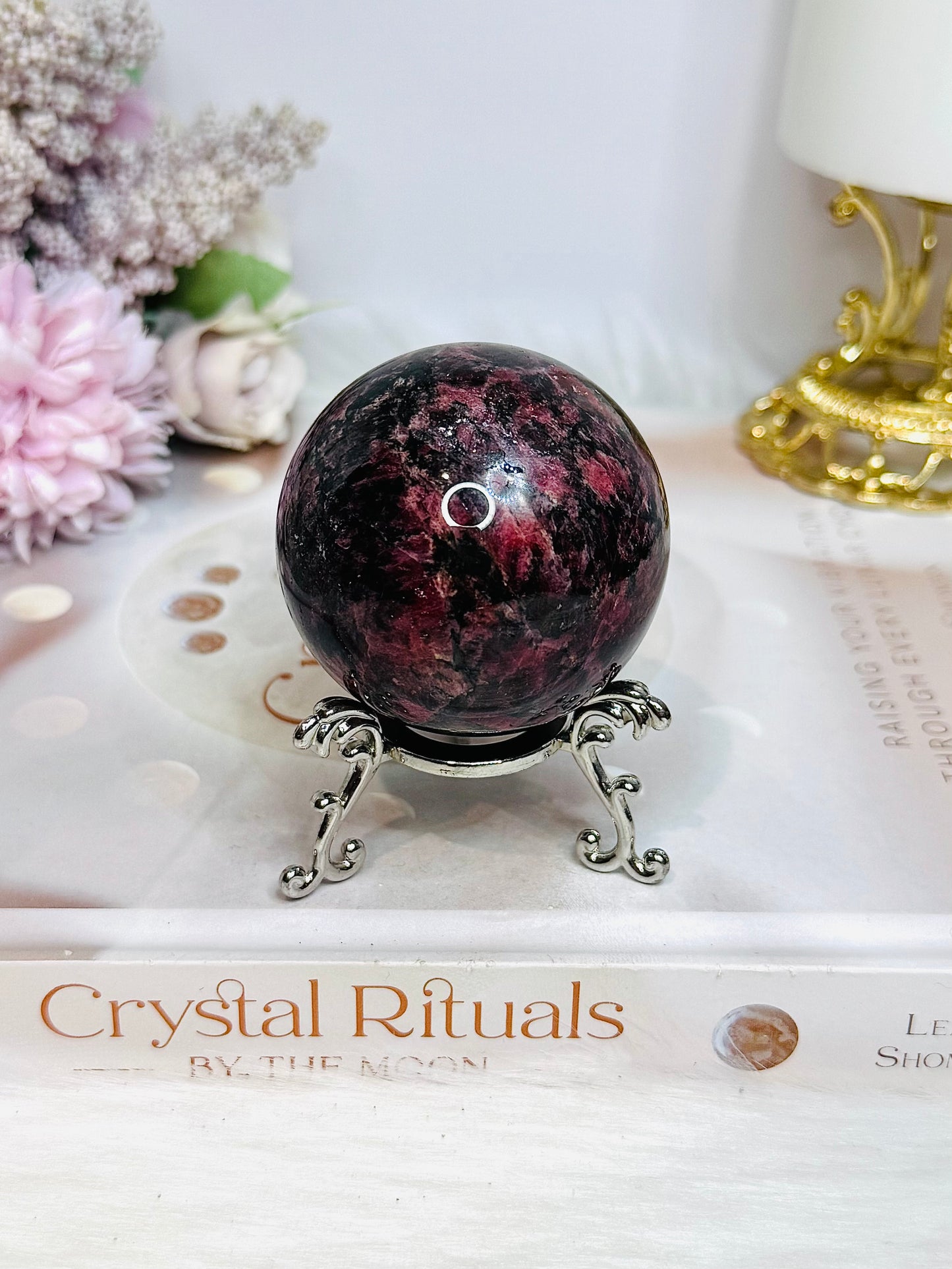 High Grade Rhodonite Sphere on Stand 270g