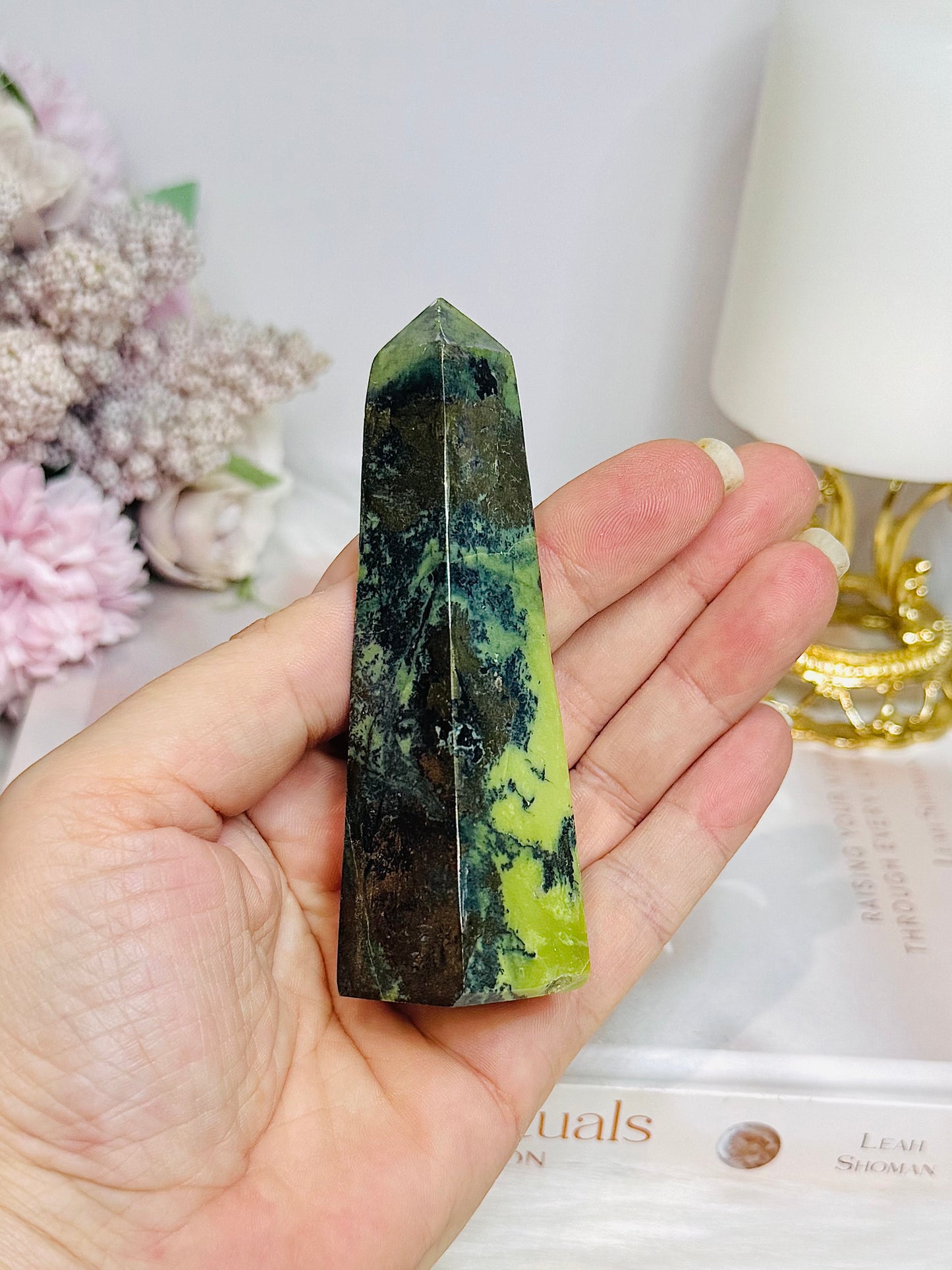 Green Serpentine Jade Obelisk Tower 9.5cm
