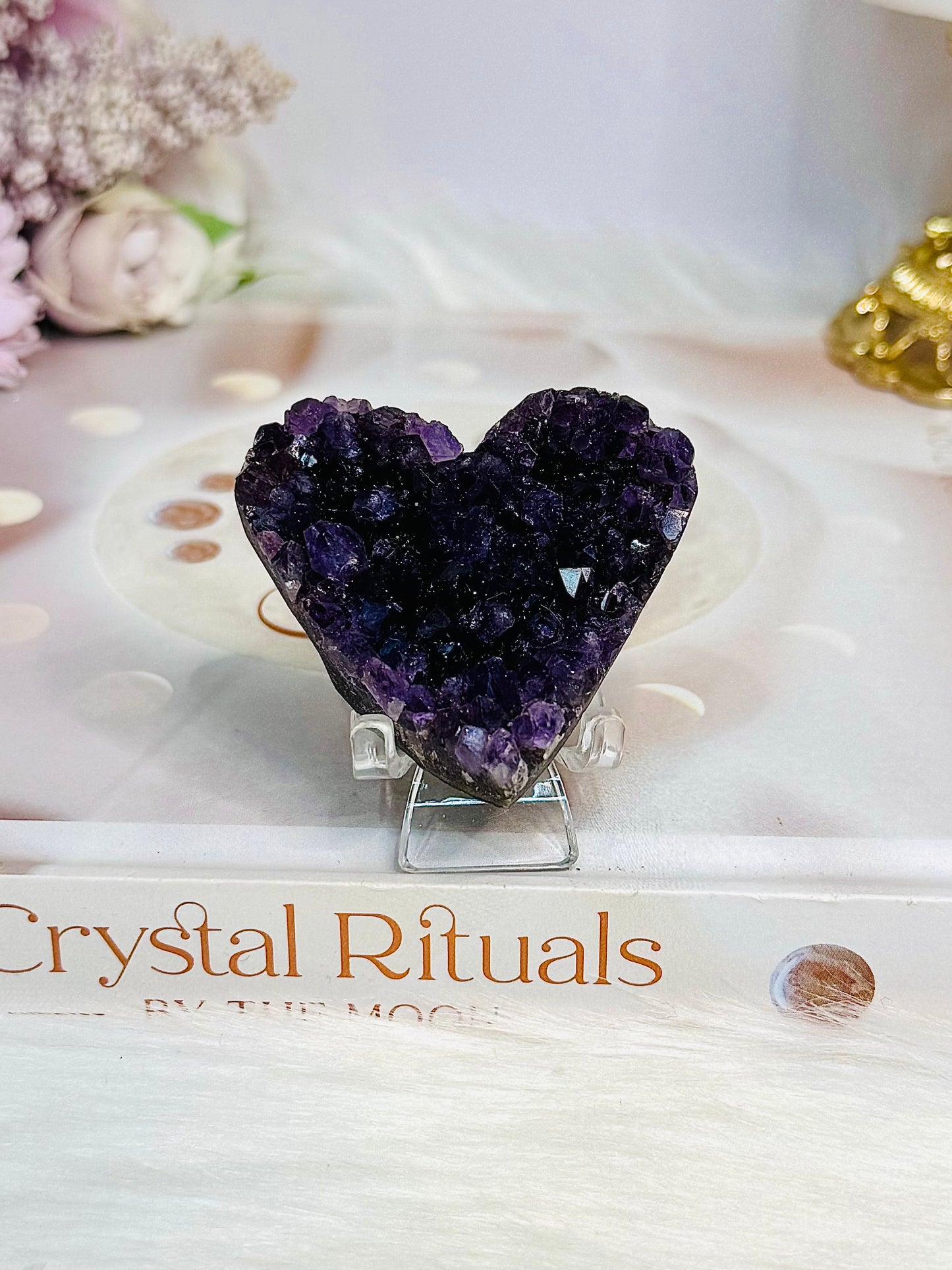 High Grade Amethyst Cluster Heart on Stand 6cm