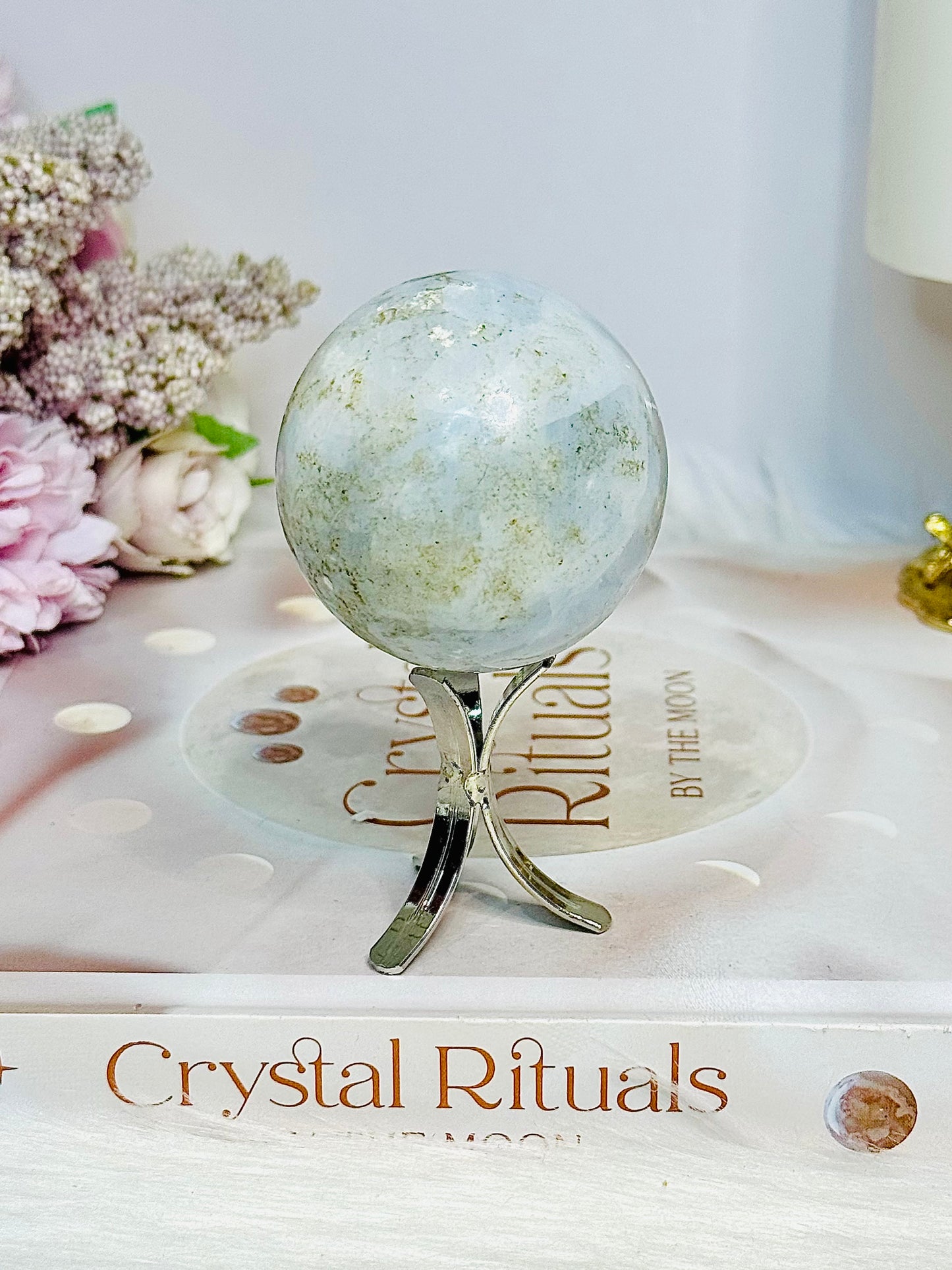 Blue Calcite Sphere on Stand 167g
