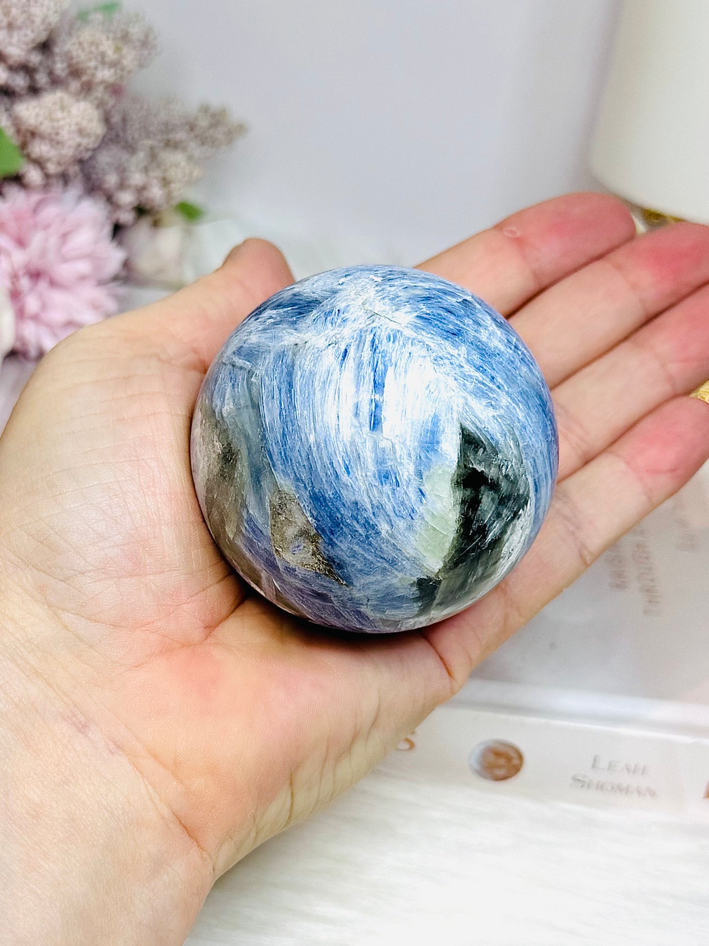Blue Kyanite Sphere on Stand 397g On Stand