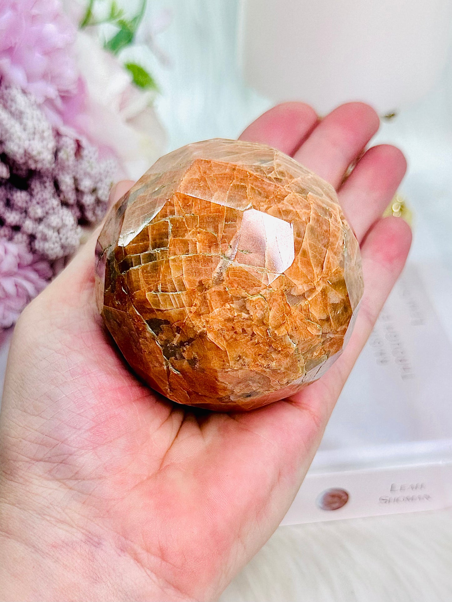 Stunning & Unique Large 374gram Faceted Peach Moonstone Sphere