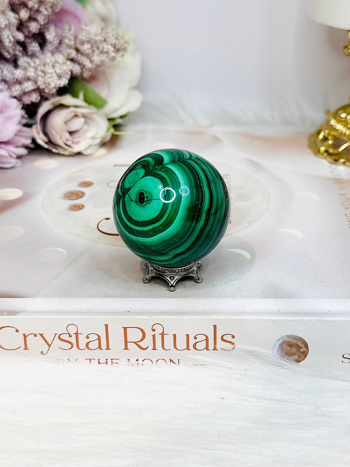 Natural Malachite Sphere on Stand 125g