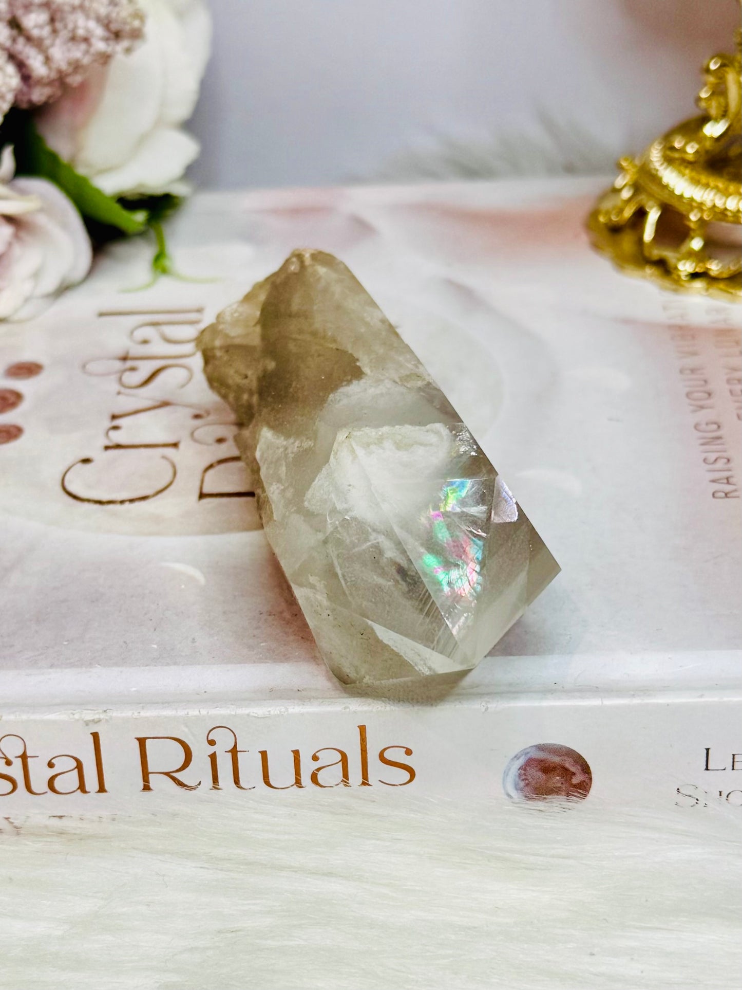 Natural Smokey Quartz Point with Rainbows