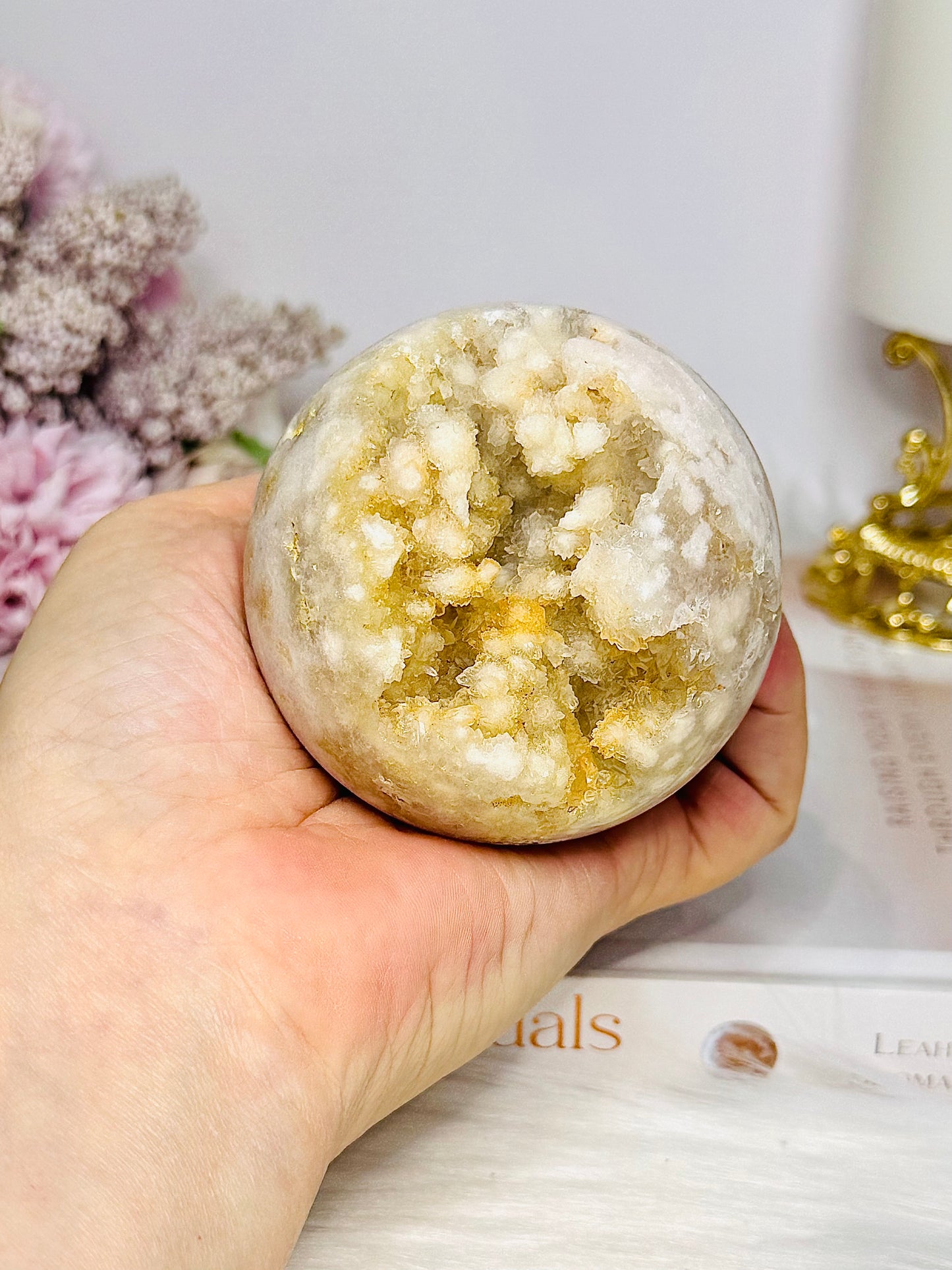 Large Pink Amethyst X Flower Agate Druzy Sphere on Stand 384g