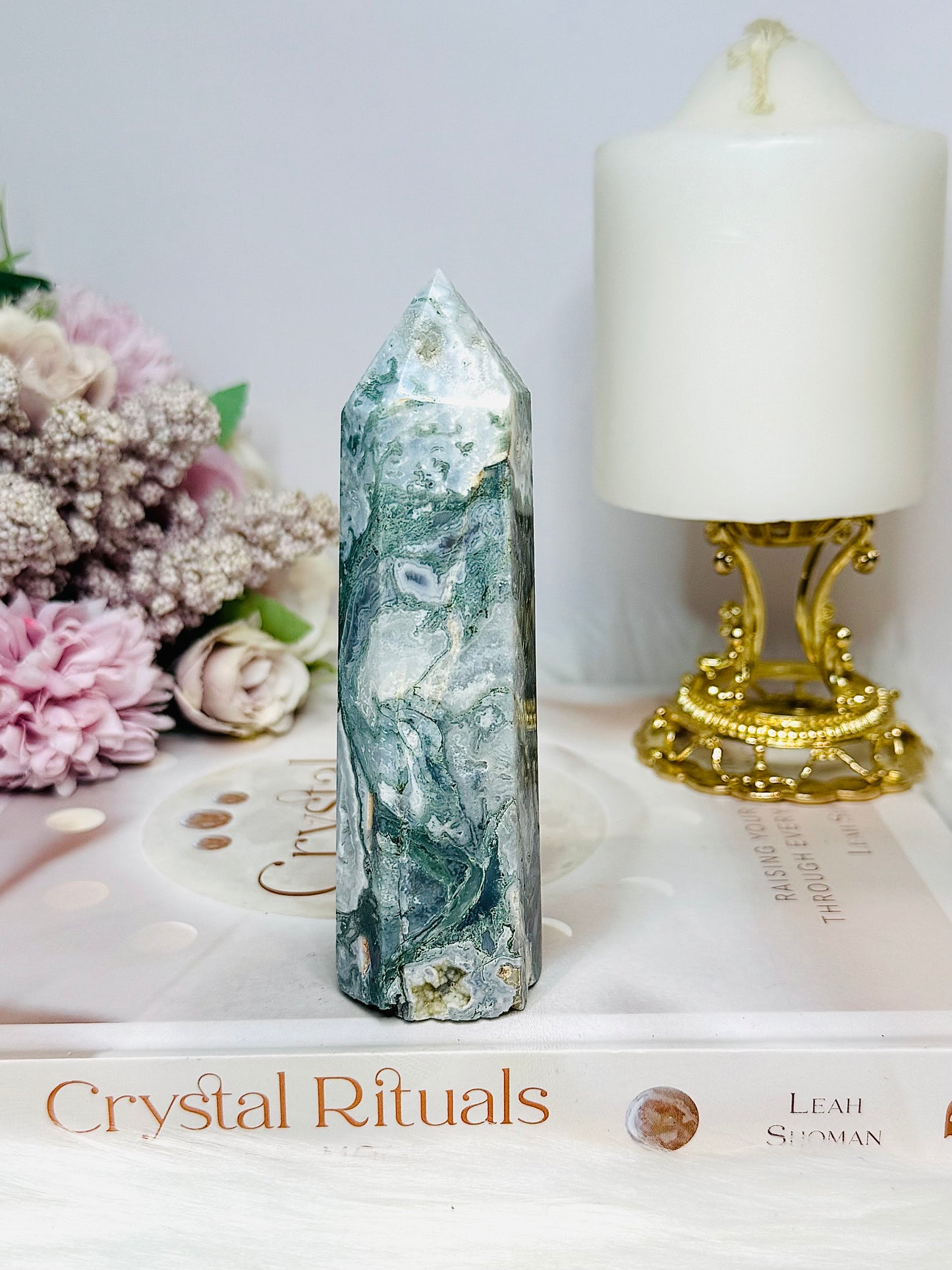 Moss Agate Tower 12cm