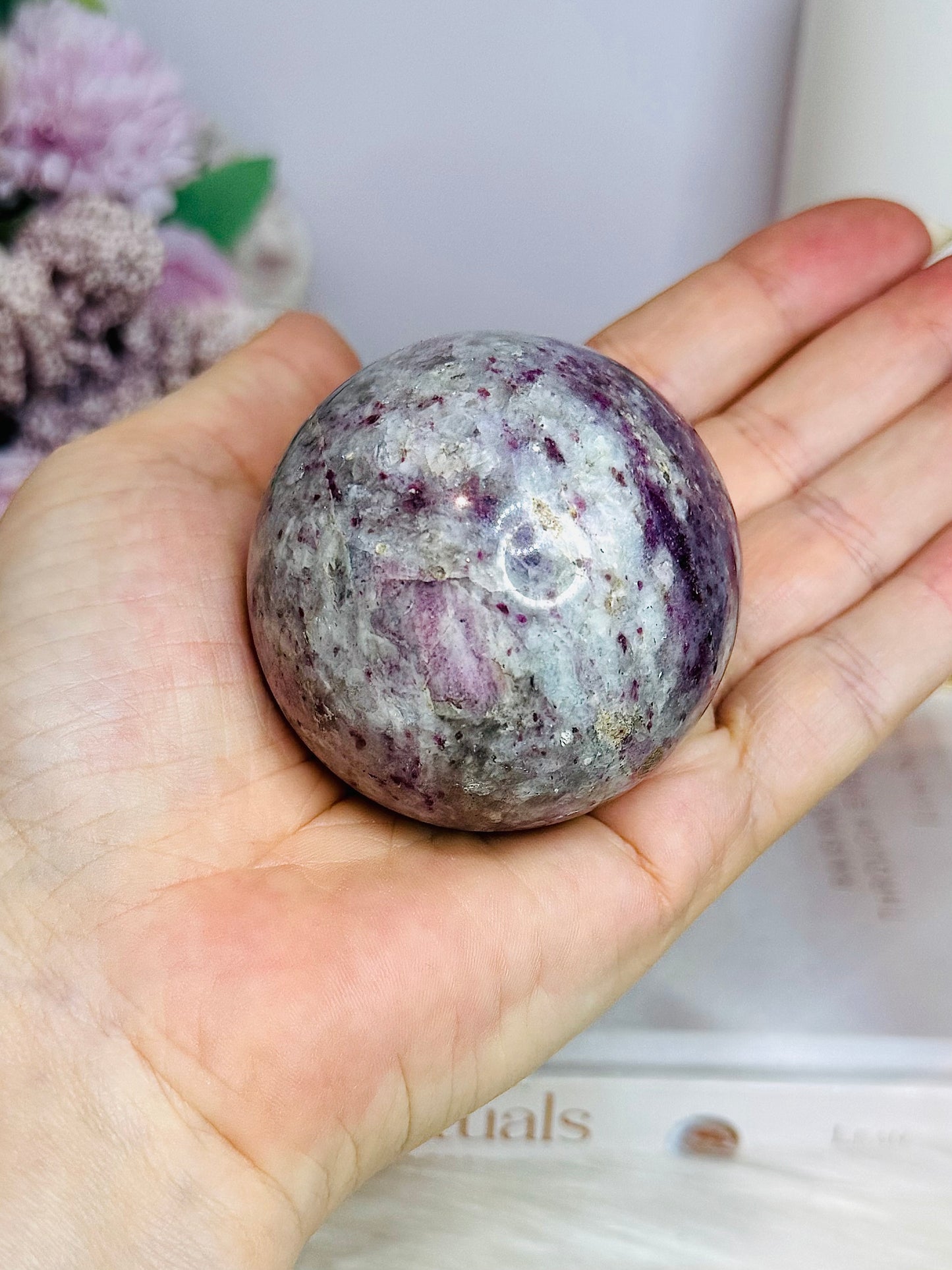 Pink Tourmaline Sphere on Stand 224g