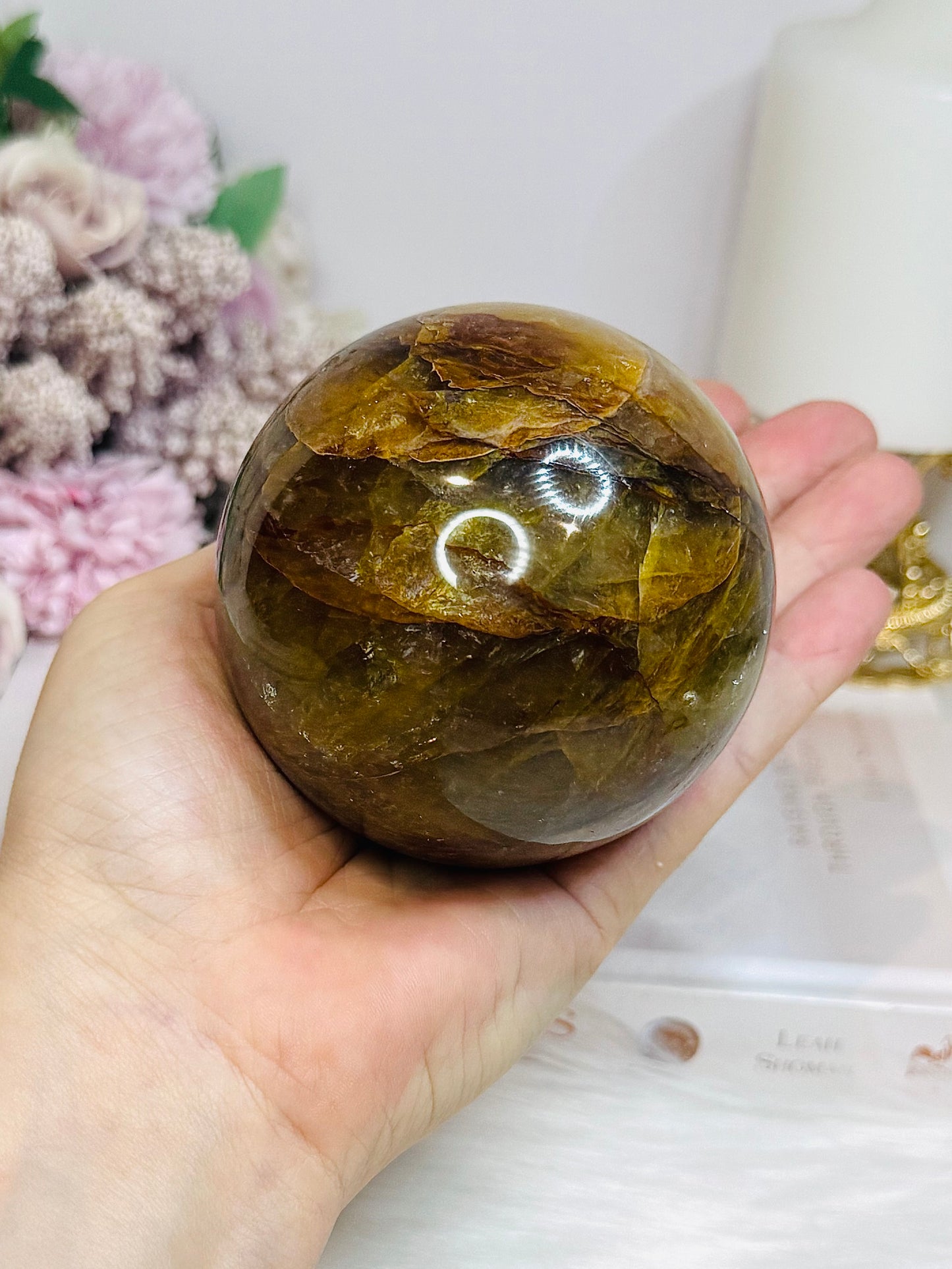Large Hematoid Quartz Sphere On Stand 629g