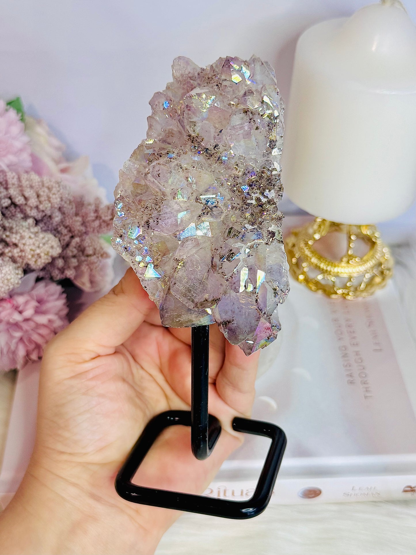 Stunning Large Angel Aura Amethyst Cluster On Stand 16cm