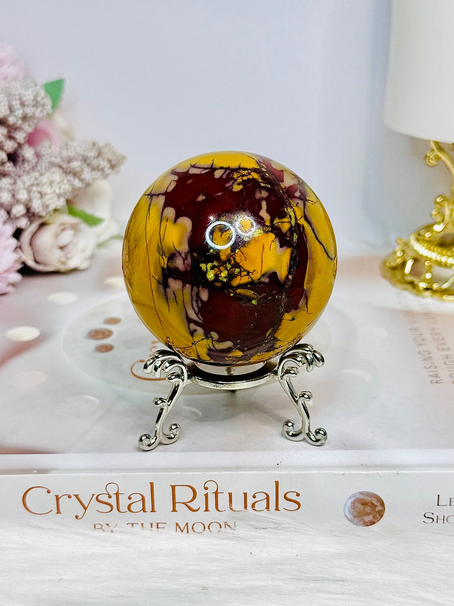 Large Mookaite Jasper Sphere on Stand 301g