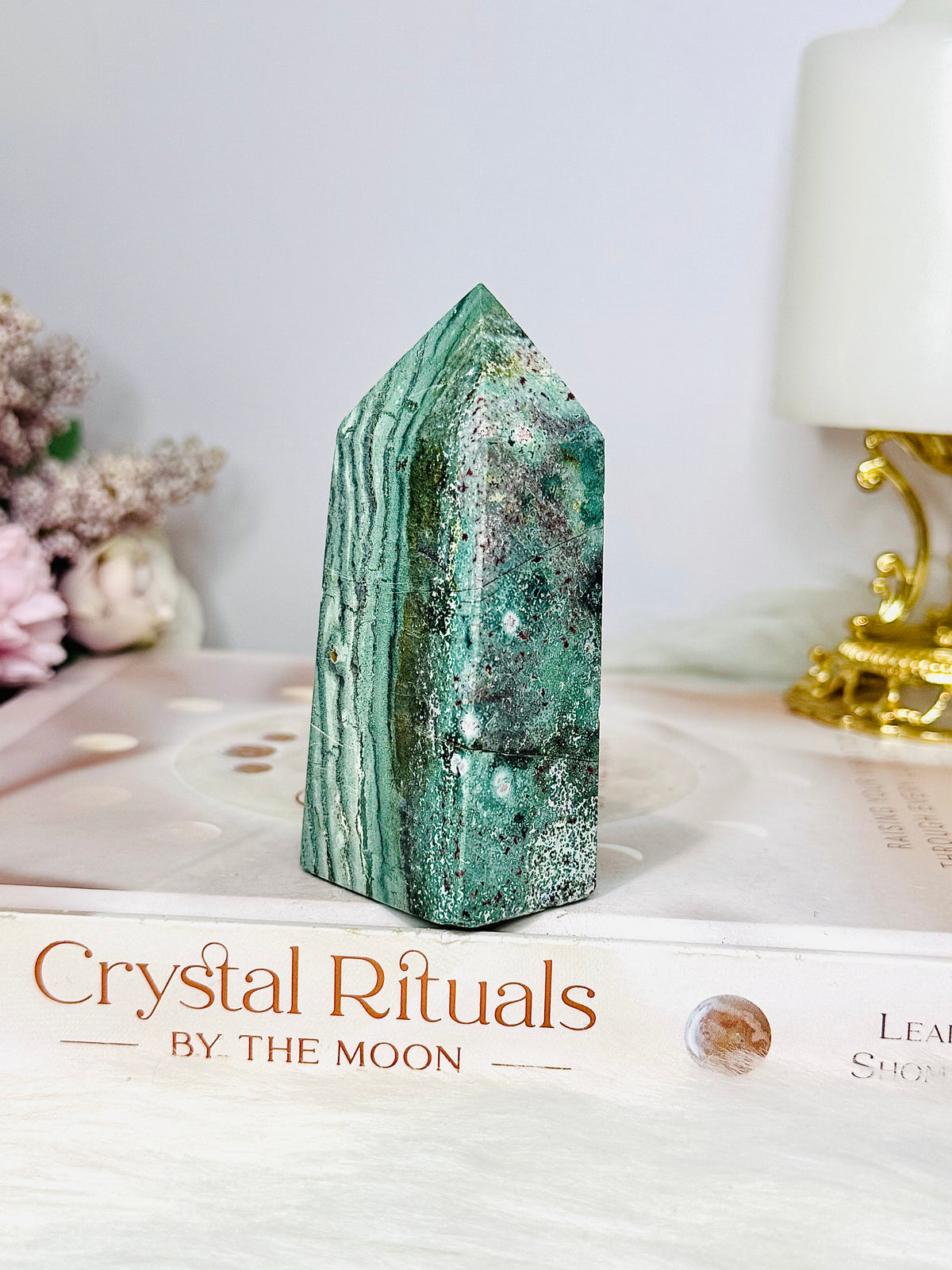 Green Unicorn Agate Tower 9cm