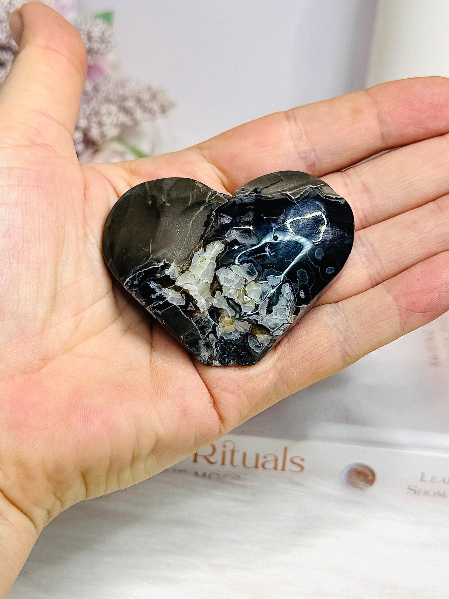 Volcano Agate Carved Heart (UV Reactive) with Imperfect Tip