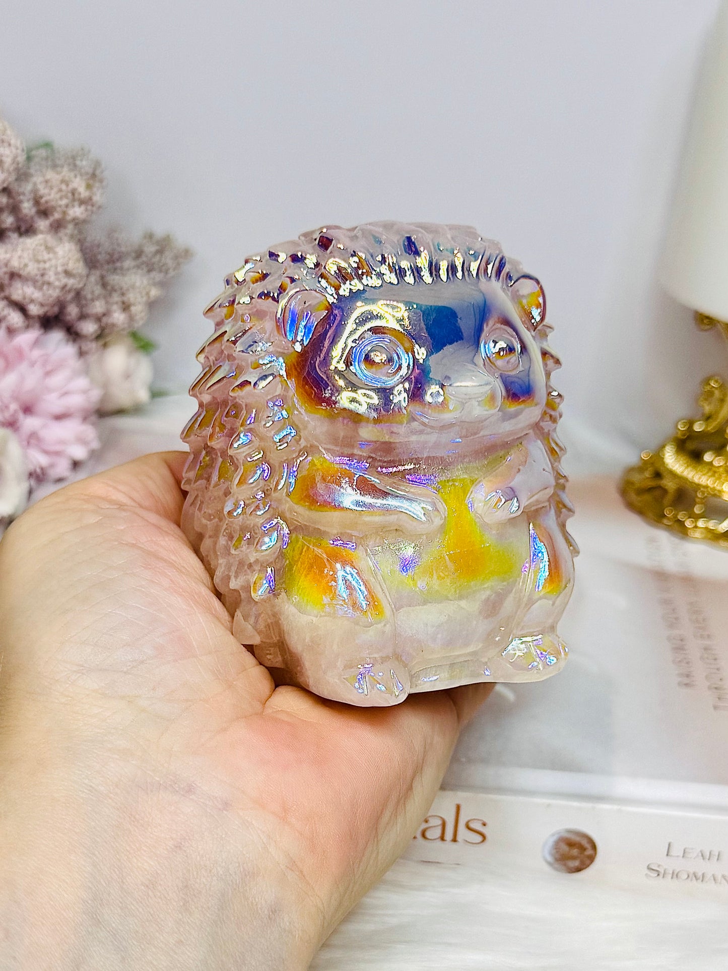 Large Aura Rose Quartz Carved Hedgehog 554g