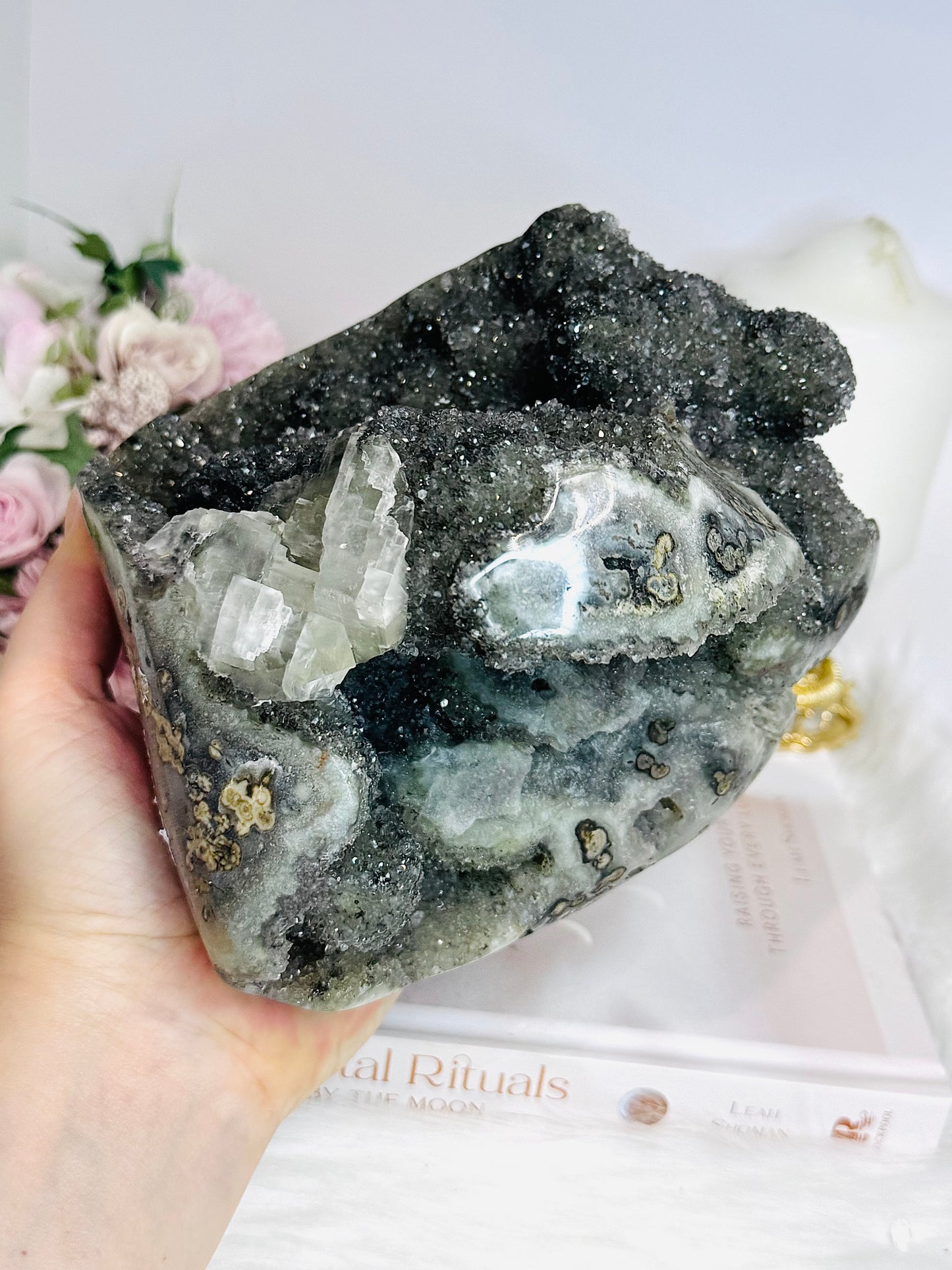 Huge Natural Green Amethyst | Prasiolite Specimen with Calcite Inclusions 16.5cm  2.45KG