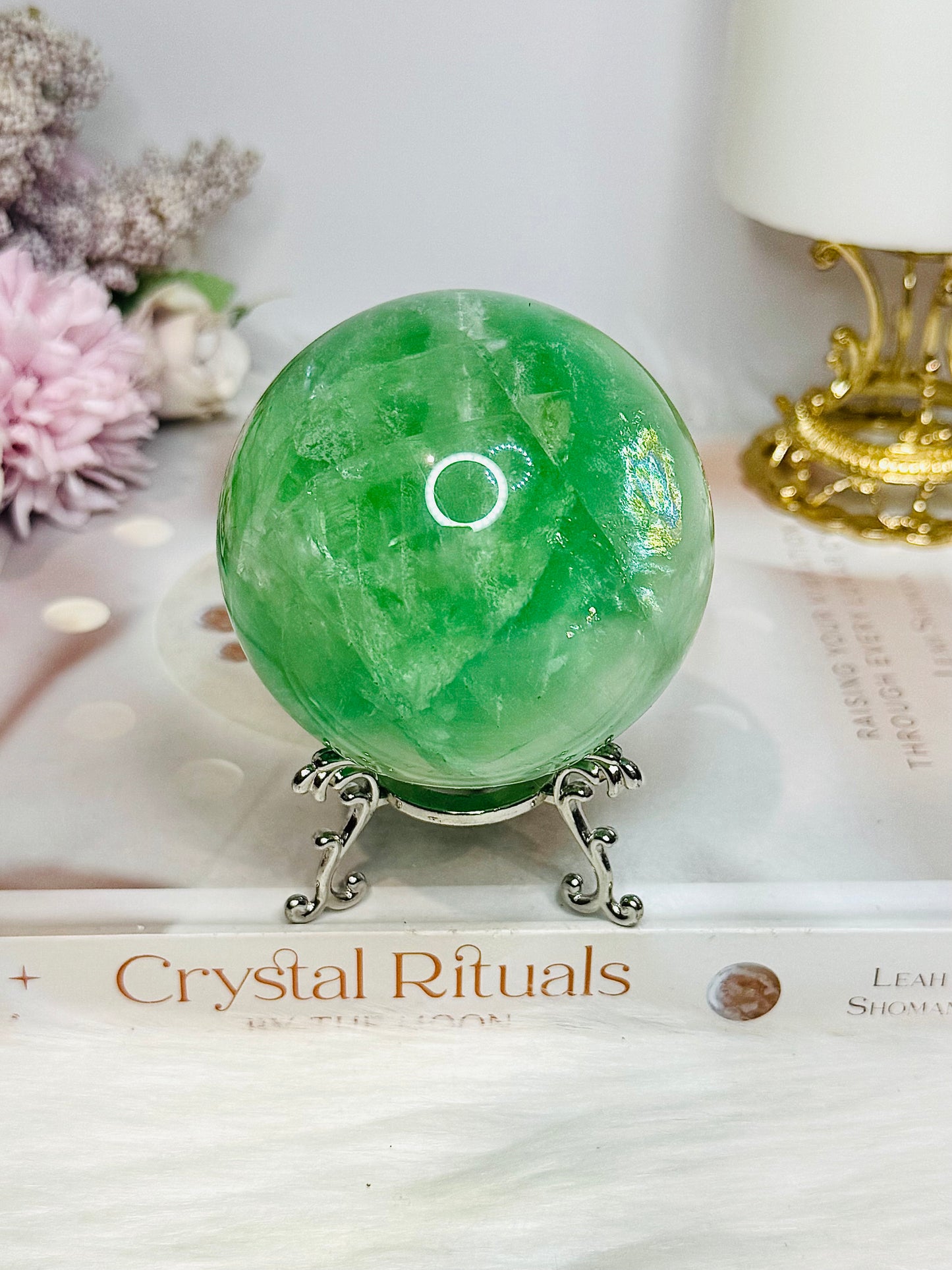 Large Green Fluorite Sphere Full of Rainbows 557g