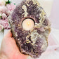 Large 1.26KG 20cm Amethyst Cluster Candle Holder With Calcite Inclusions From Brazil