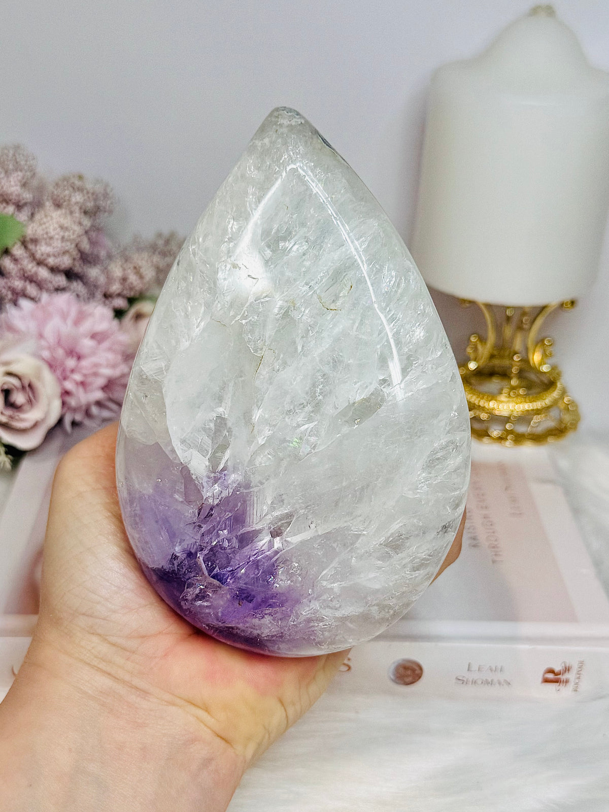 Large Chunky Amethyst In Quartz Teardrop | Freeform on Stand 675g 14cm