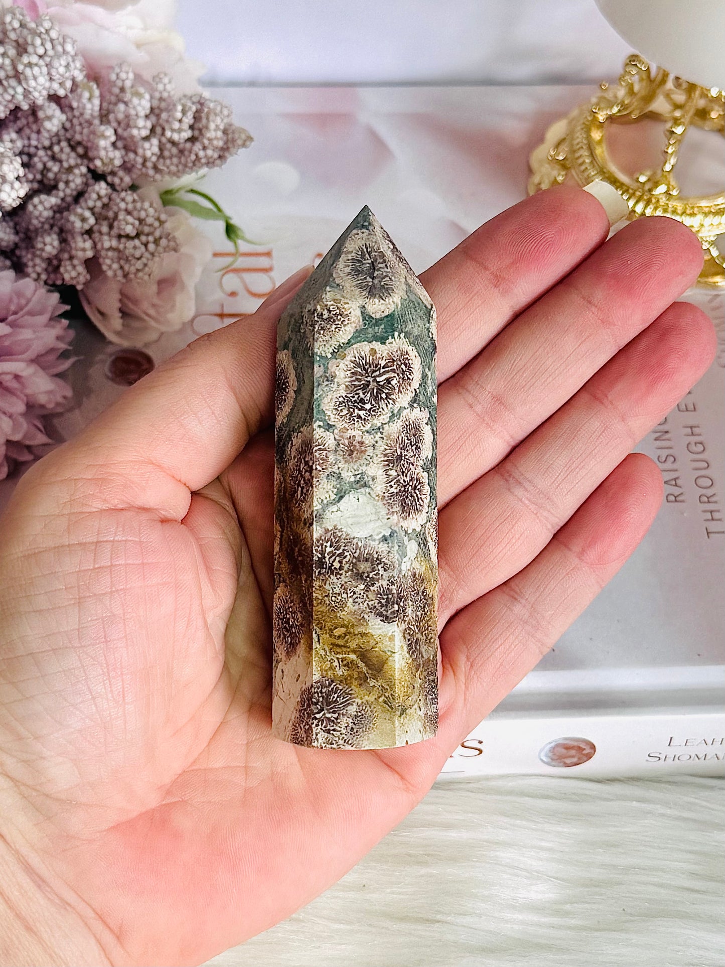 Beautiful Chunky 9cm Green Firework | Flower Agate Tower