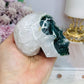 Large Moss Agate Carved Skull 9cm 469g