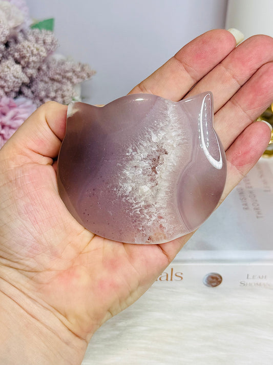 Druzy Agate Carved Cat Head 7.5cm