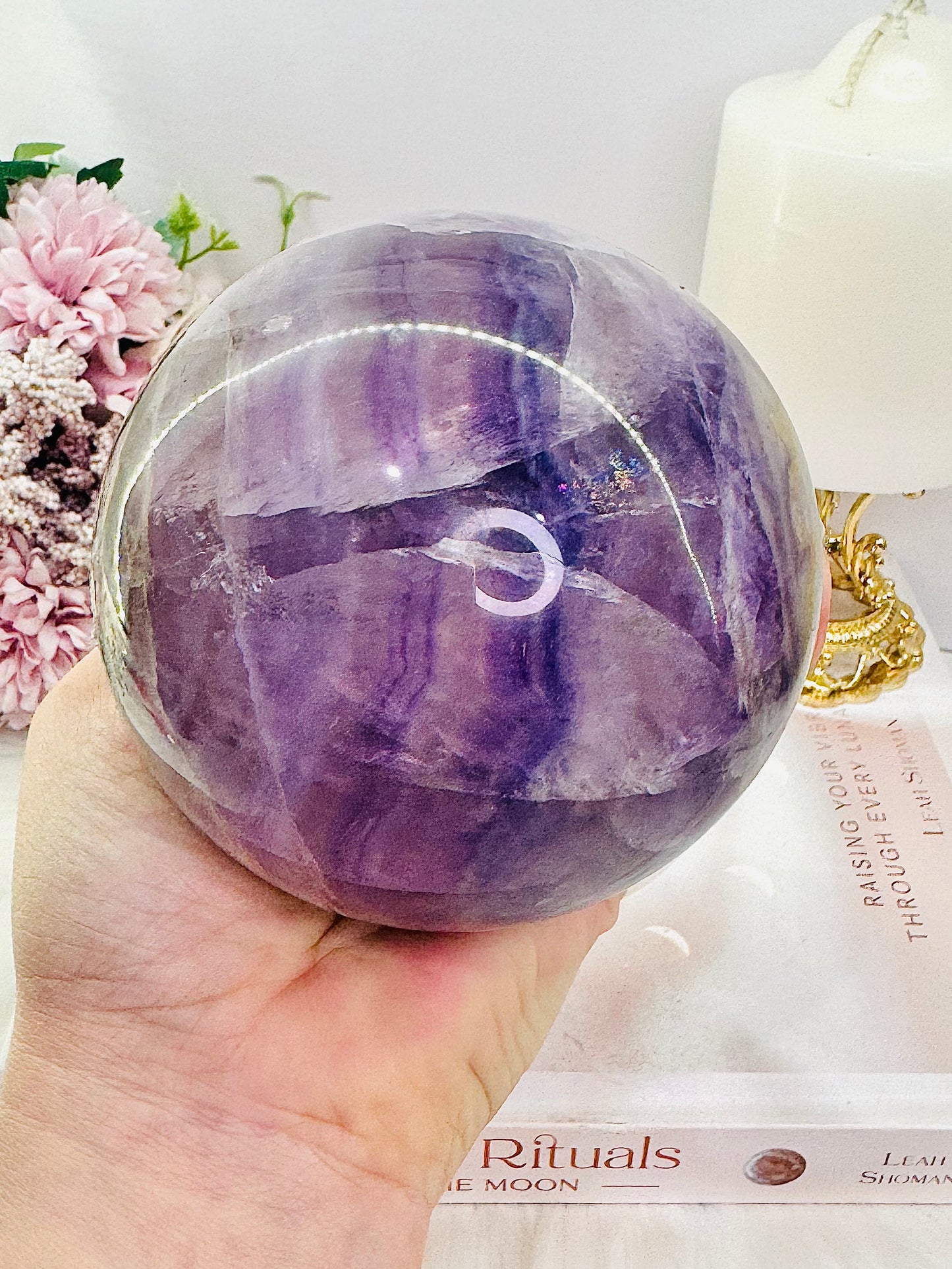 Huge 1.53KG Purple Fluorite Sphere with Rainbows on Stand