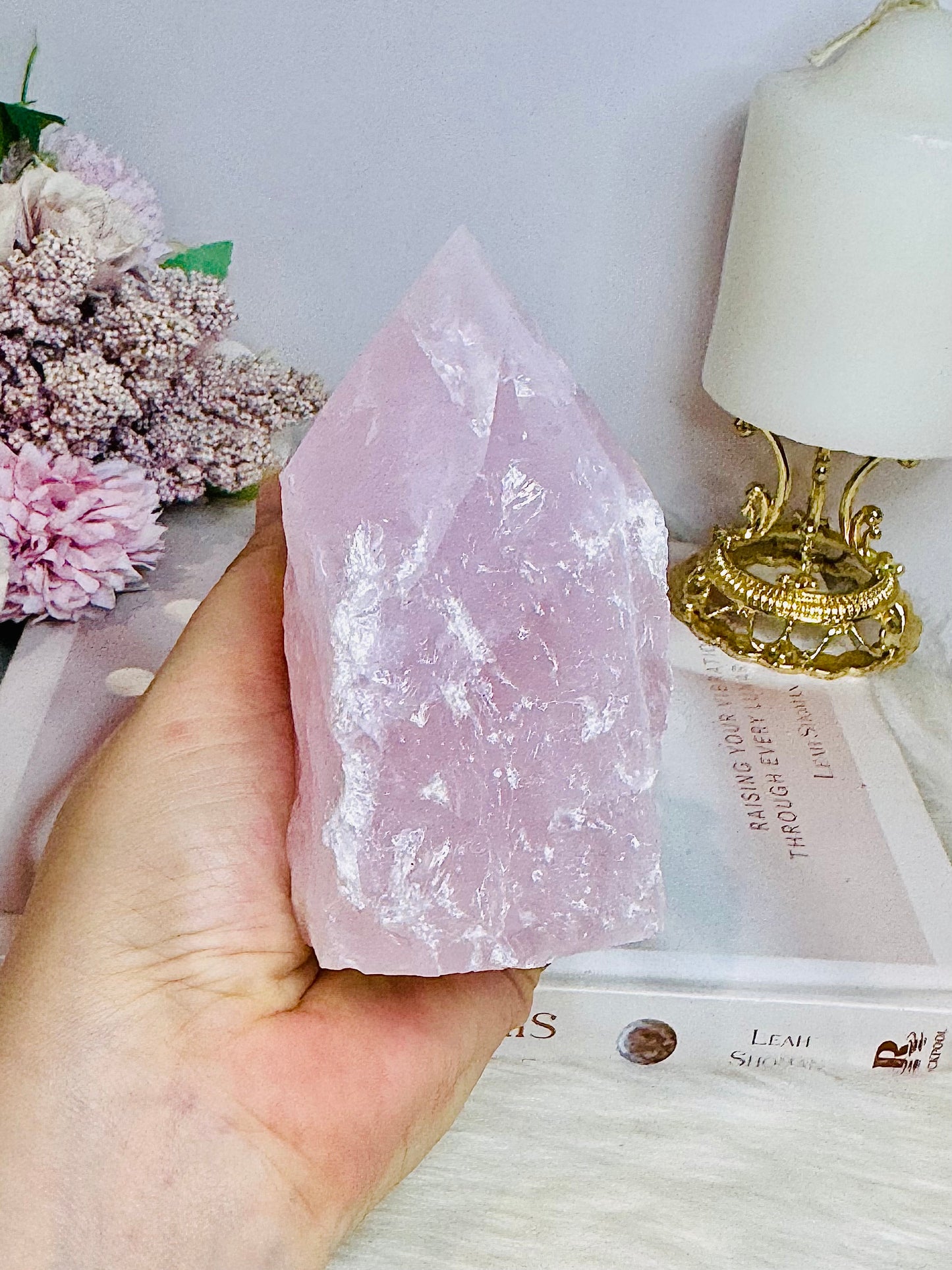 Large Rose Quartz Half Rough | Polished Tower 524g