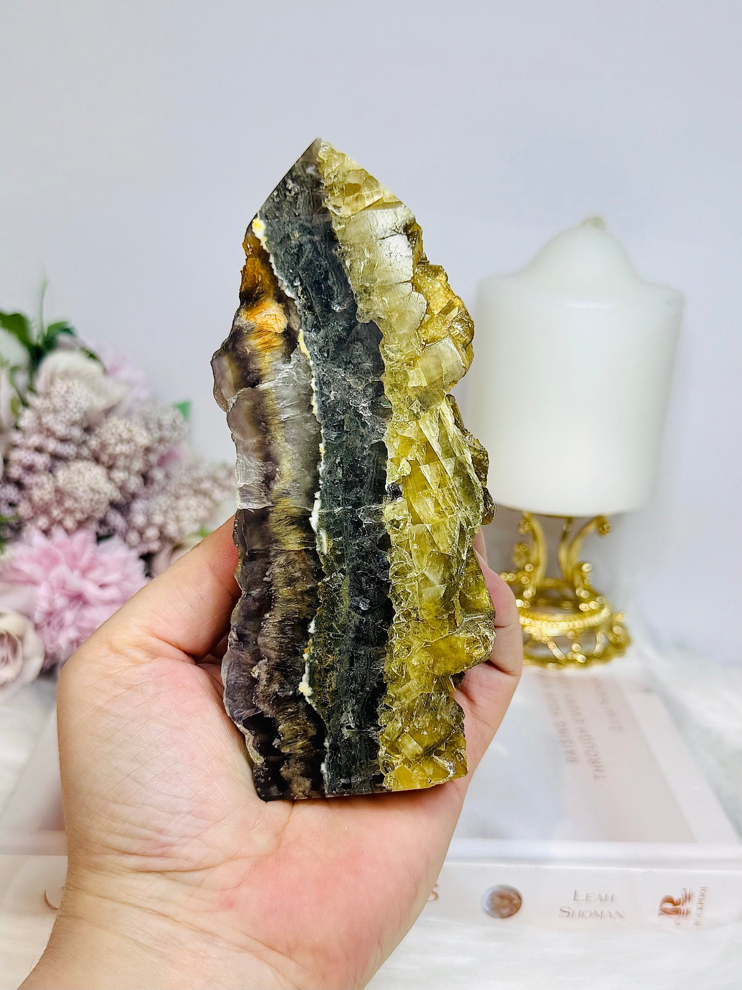 Fluorite X Pyrite Druzy Tower 14cm 470g