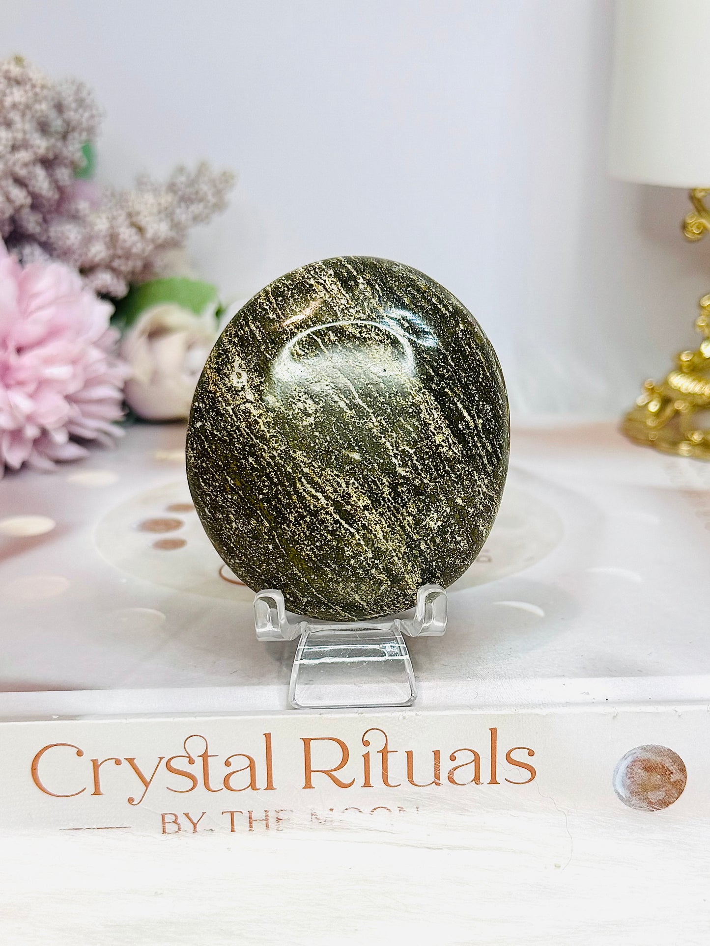 Large Ocean Jasper Palm Stone (stand is display only)