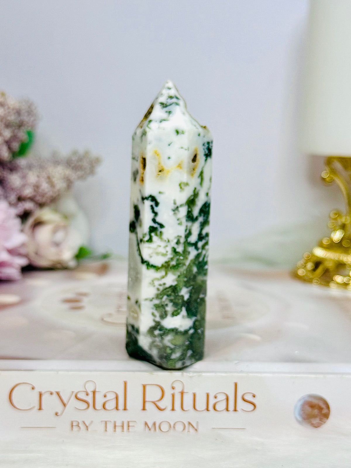Druzy Moss Agate Tower 9cm