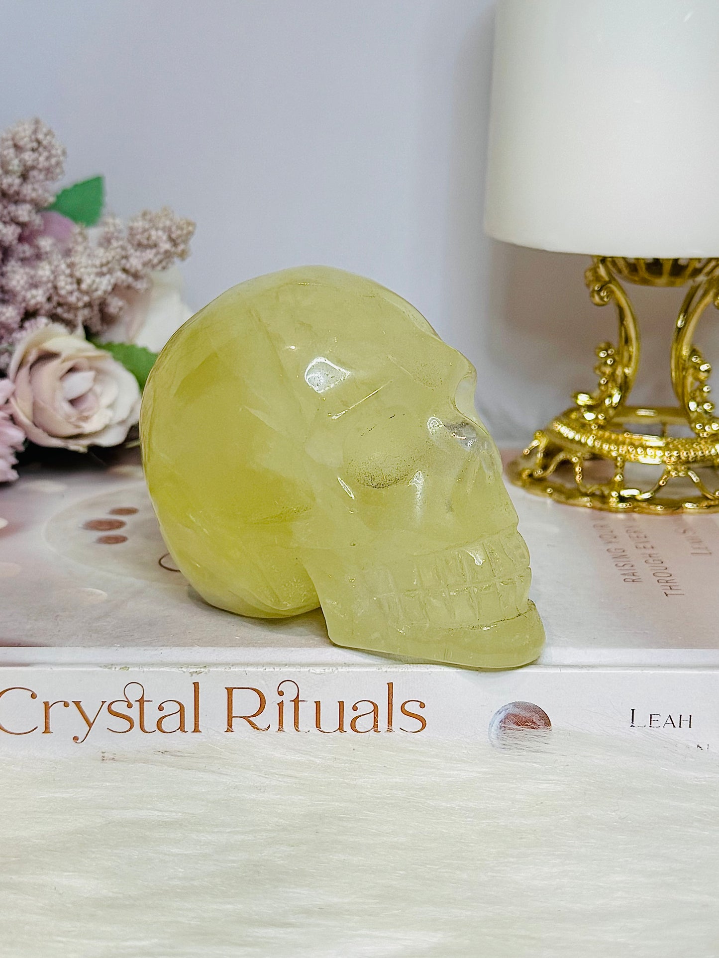 Citrine with Rainbows Carved Skull 397g 8cm