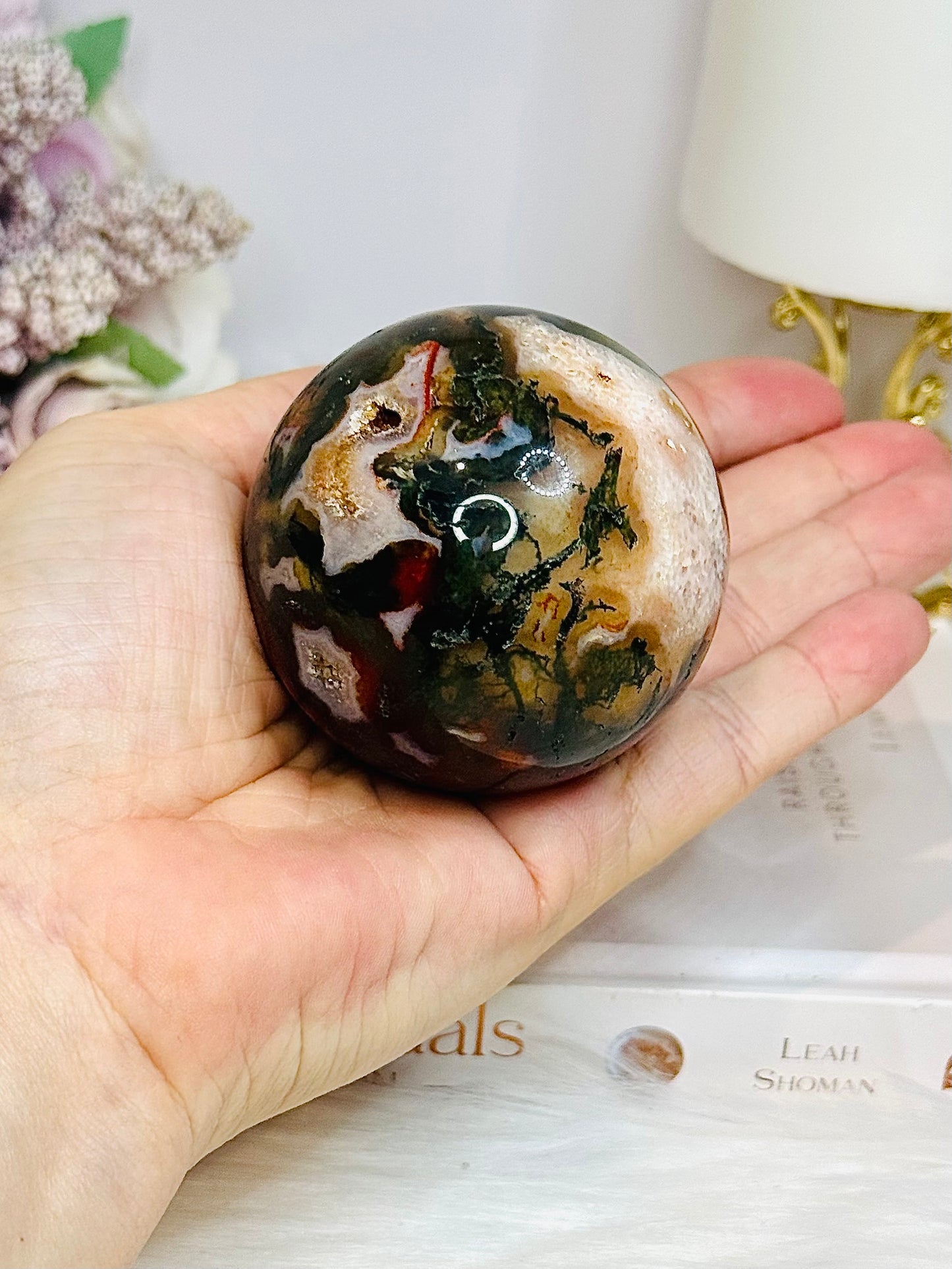 Red Moss Agate Druzy Sphere on Stand 280g