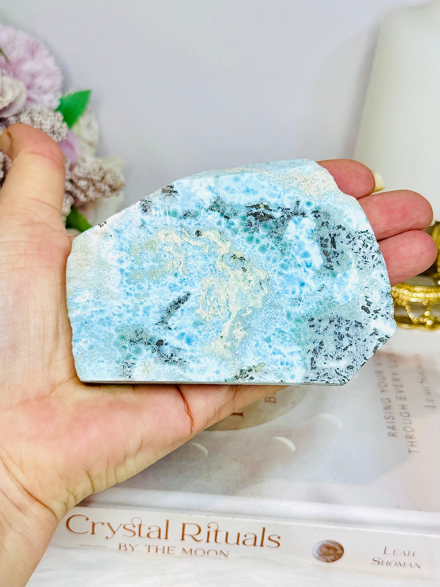 A Collectors Piece ~ Natural Larimar Slab On Stand 10cm 169g