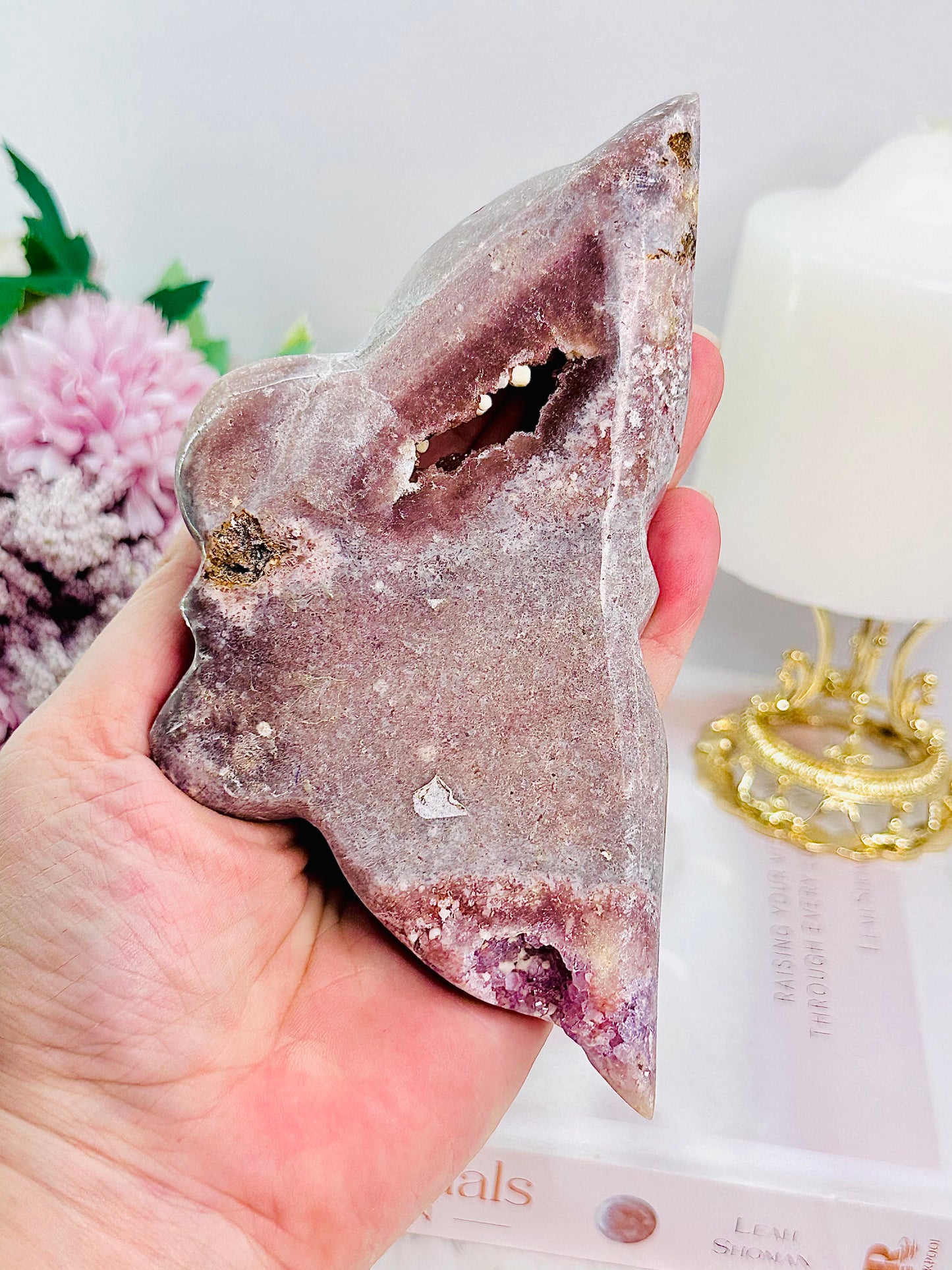 Absolutely Beautiful 16cm Druzy Pink Amethyst Carved Butterfly On Stand From Brazil