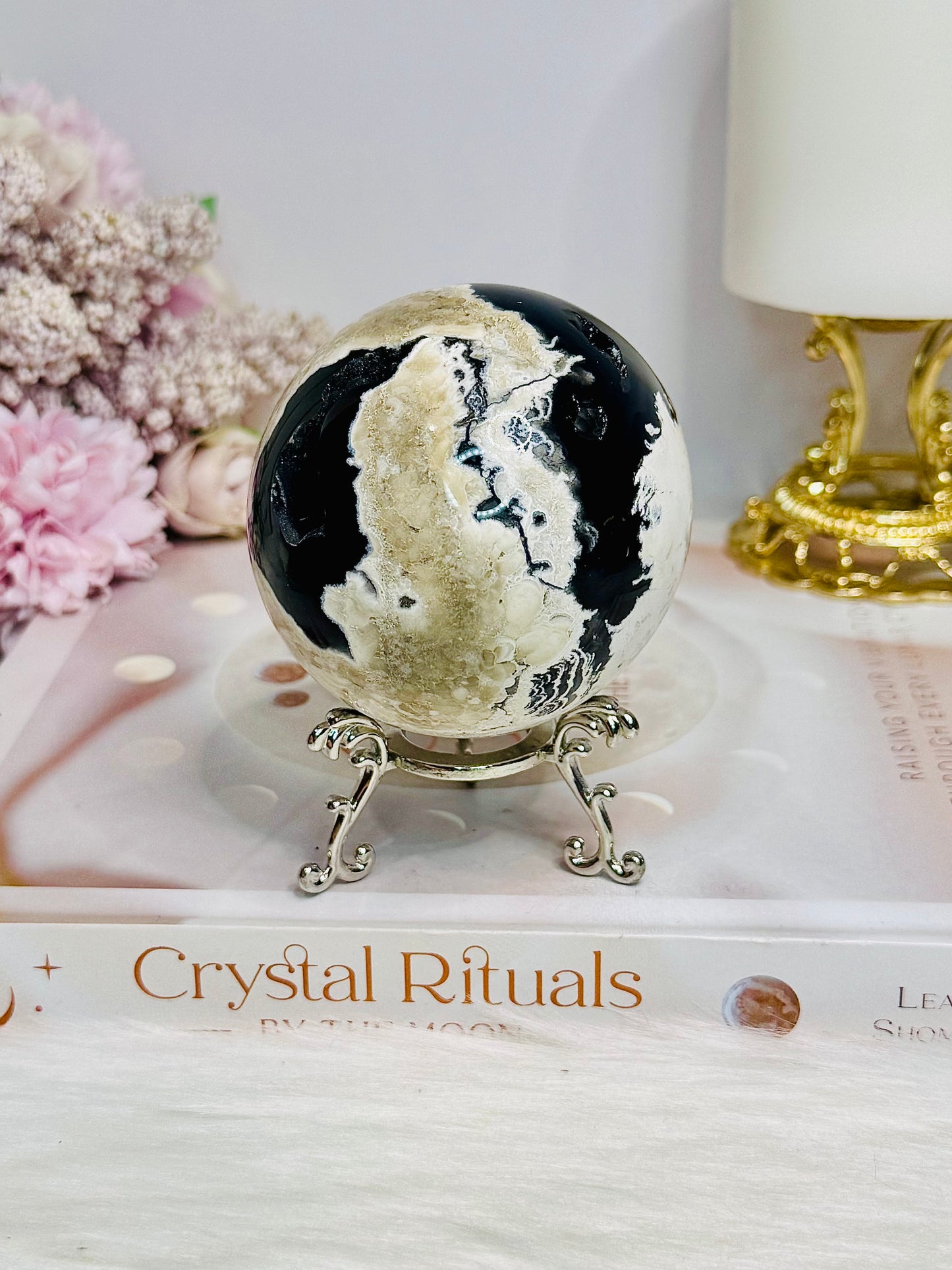 Large Volcano Agate Sphere (UV Reactive) On Stand 379g