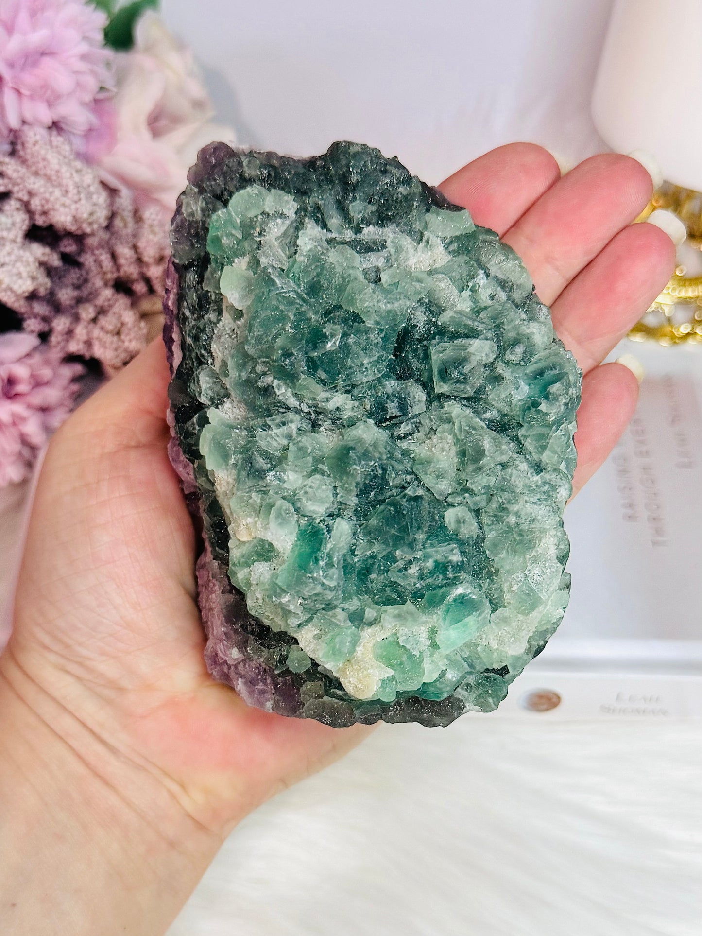 Natural Raw Large Fluorite Specimen Green & Purple Tiered 12cm 716grams