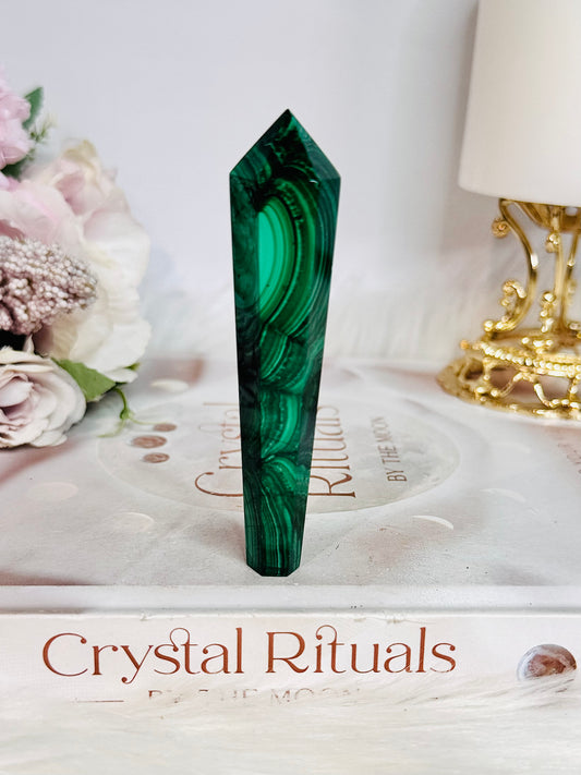 Natural AAA Grade Malachite Carved Tower | Wand 9cm