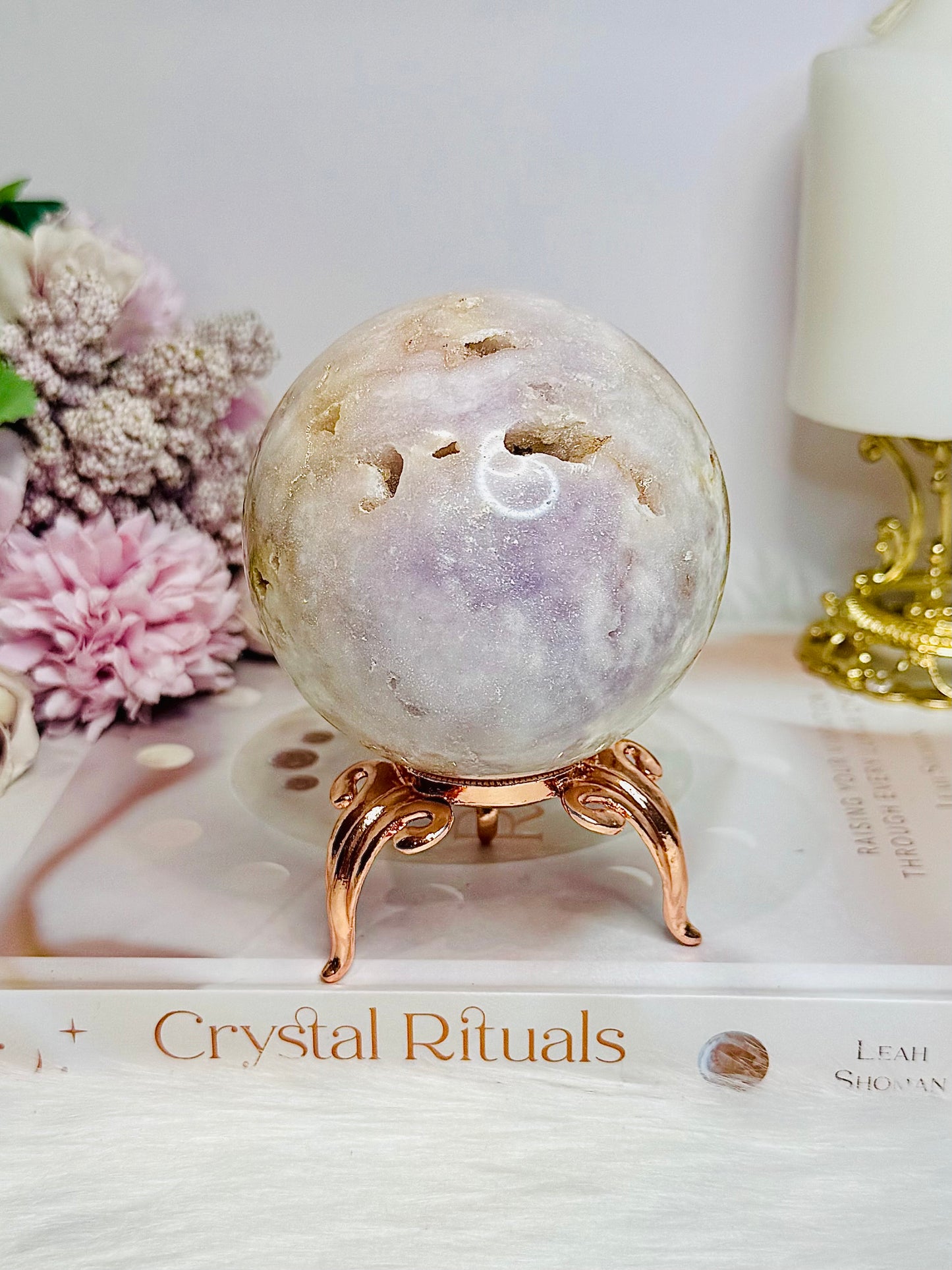 Large Druzy Pink Amethyst Sphere on Stand 608g