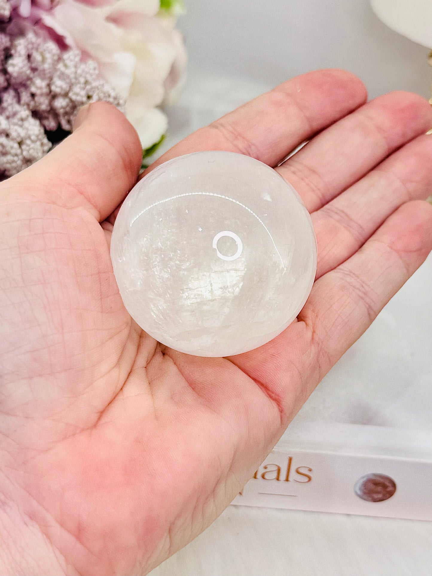 Beautiful White Calcite Sphere with Flash On Stand 5cm