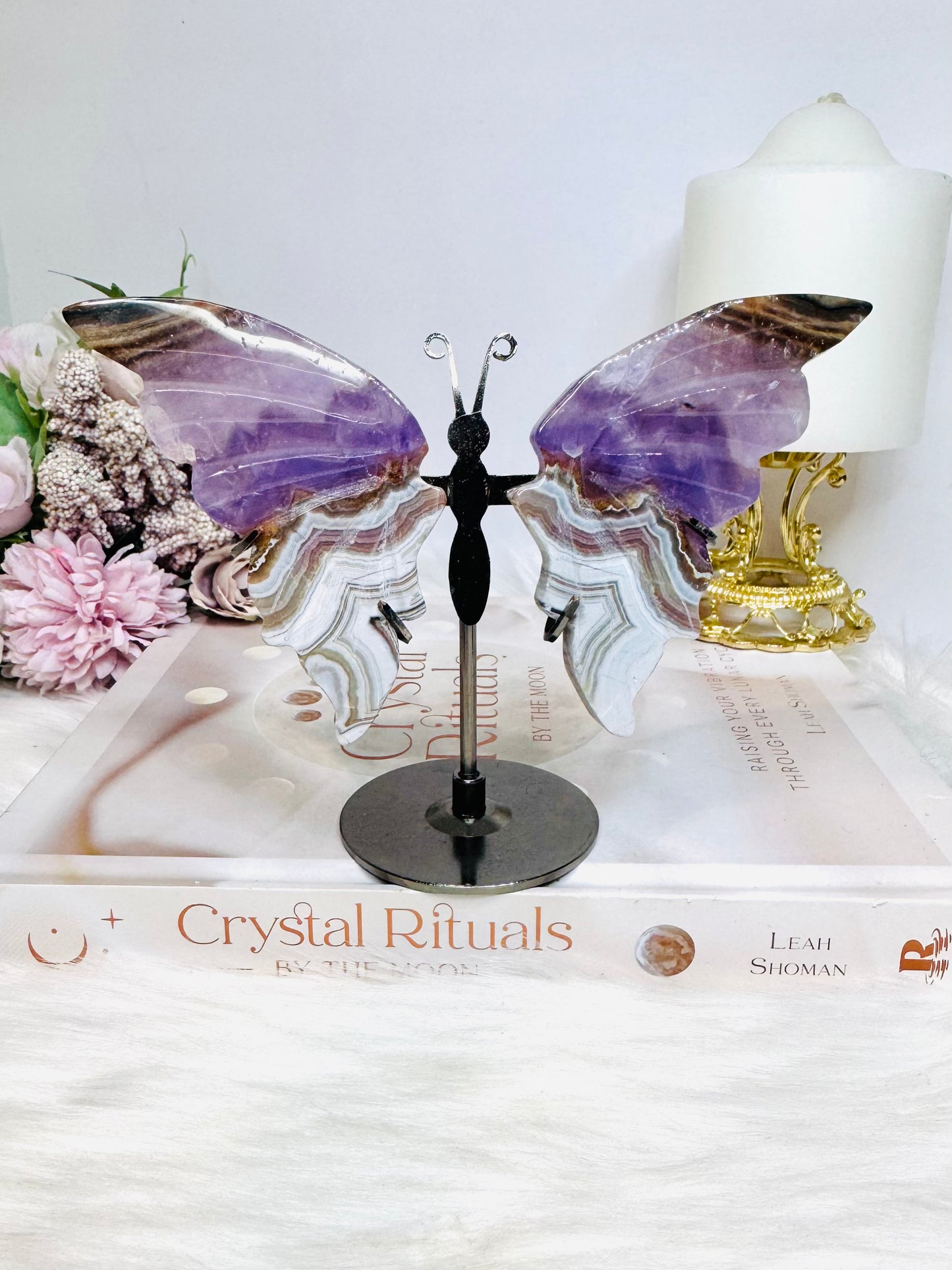 Crazy Lace Amethyst Butterfly Wings on Stand 11cm