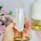 Clear Quartz Natural Tower on Gold Stand 14cm