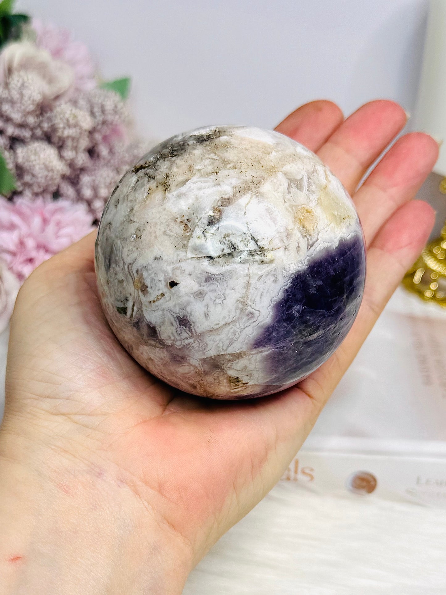 Large Chevron Amethyst Sphere on Stand 502g