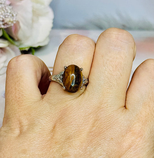 Tigers Eye Ring Sterling Silver Size 8 In Gift Bag