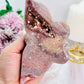 Absolutely Beautiful 16cm Druzy Pink Amethyst Carved Butterfly On Stand From Brazil