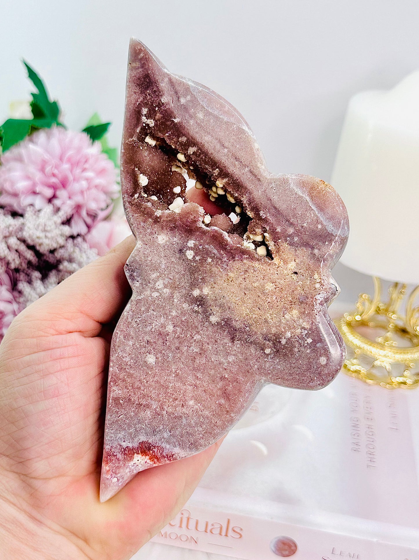 Absolutely Beautiful 16cm Druzy Pink Amethyst Carved Butterfly On Stand From Brazil