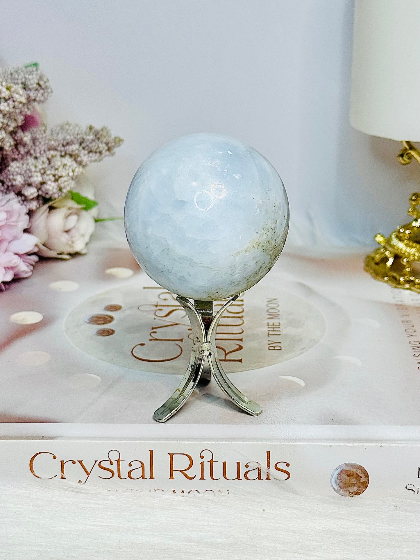Blue Calcite Sphere on Stand 167g