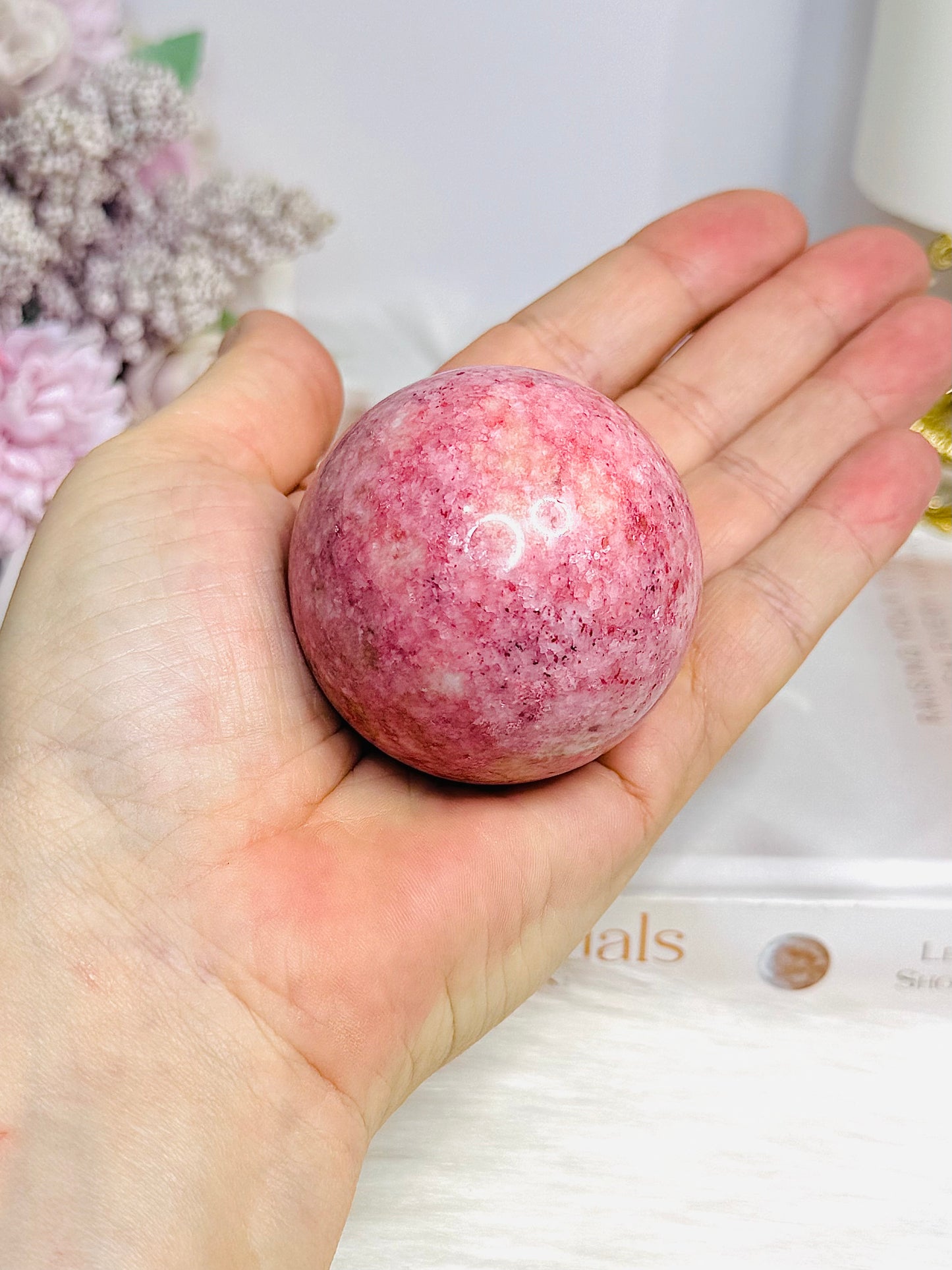 Thulite Sphere with Epidote 199g On Stand
