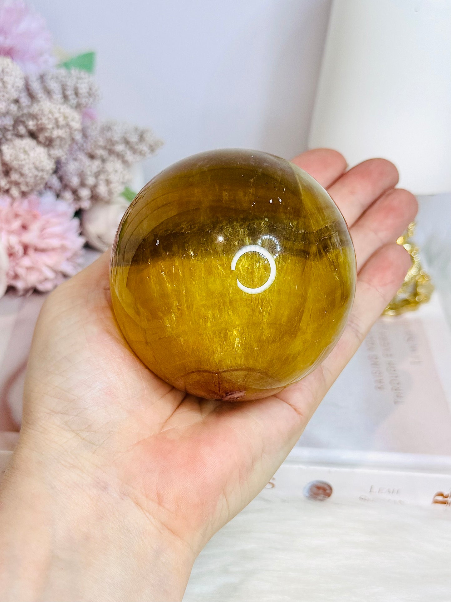 Large Yellow Fluorite Sphere on Stand 635g