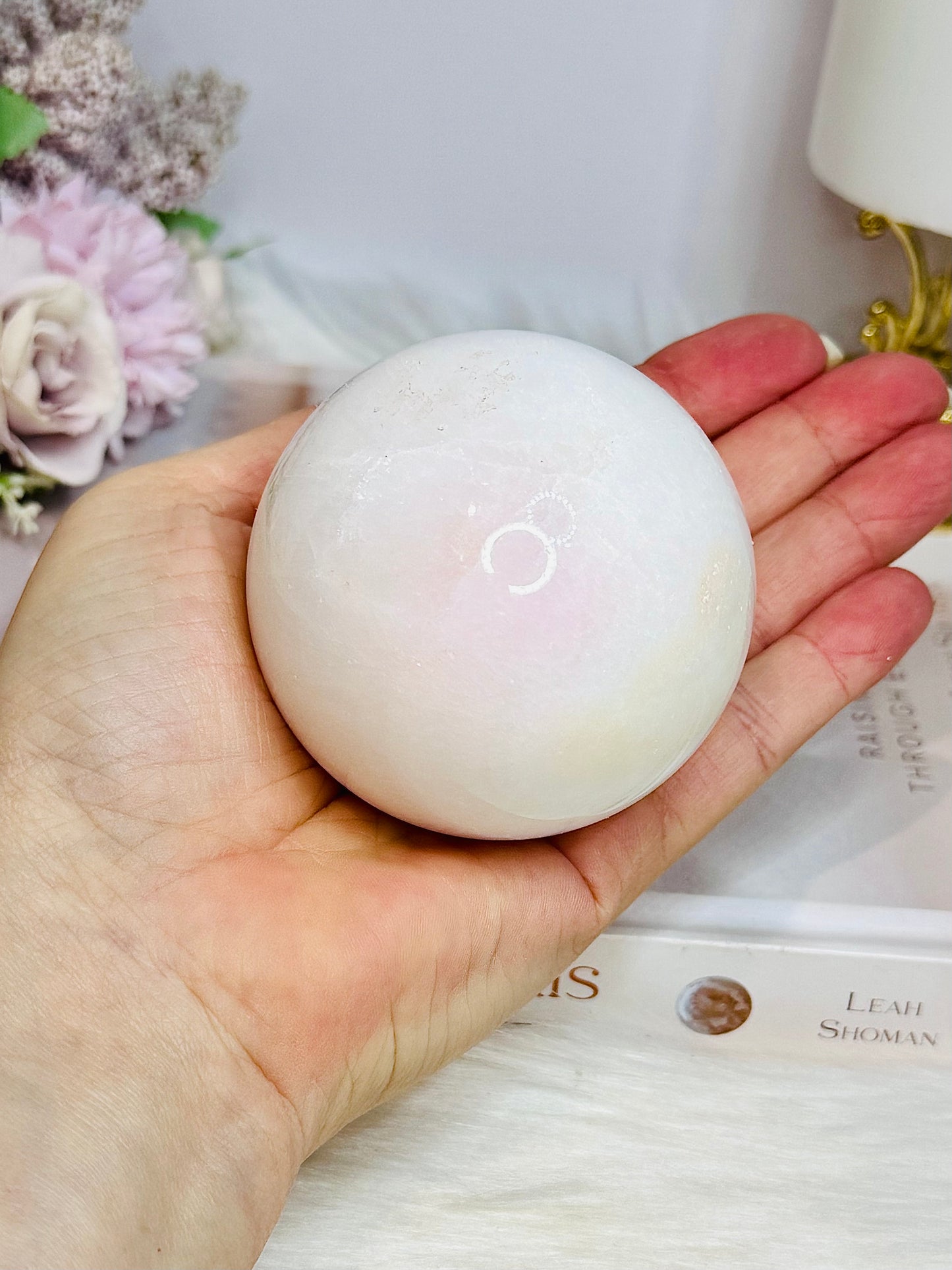 Large Mangano Calcite Sphere (UV Reactive) On Stand 420g