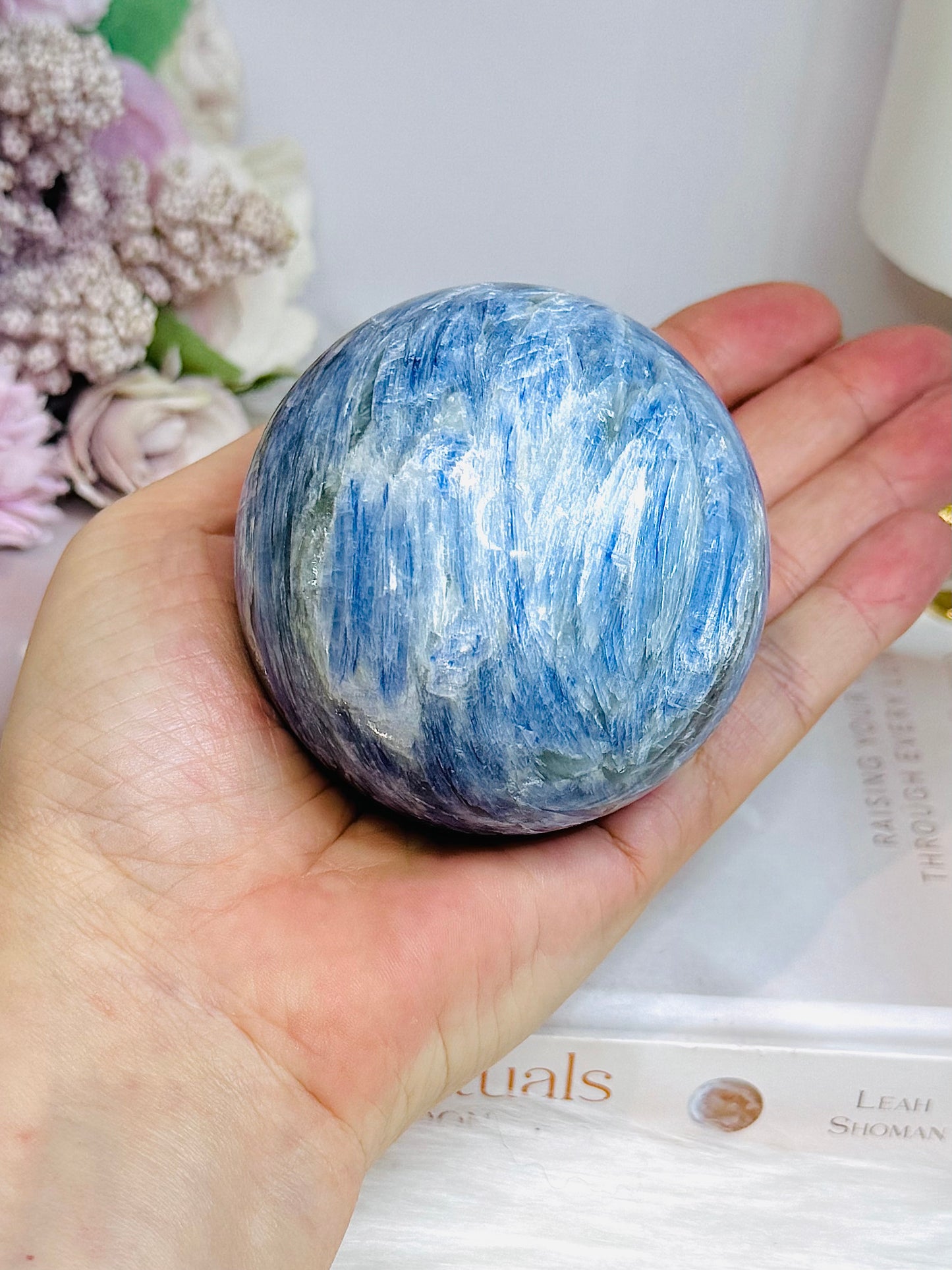 Blue Kyanite Sphere on Stand 560g On Stand