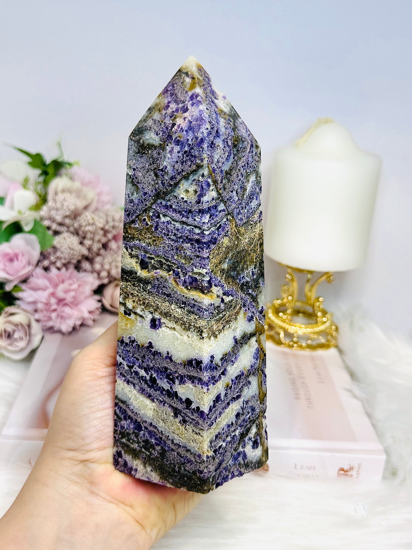 Large Purple Fluorite X Sphalerite Tower 18.5cm 901g